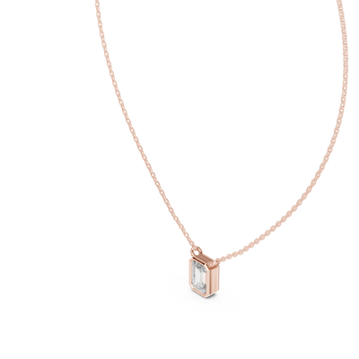 Minimal emerald cut solitaire diamond pendant in gold with lab grown diamond by Signora Jewels