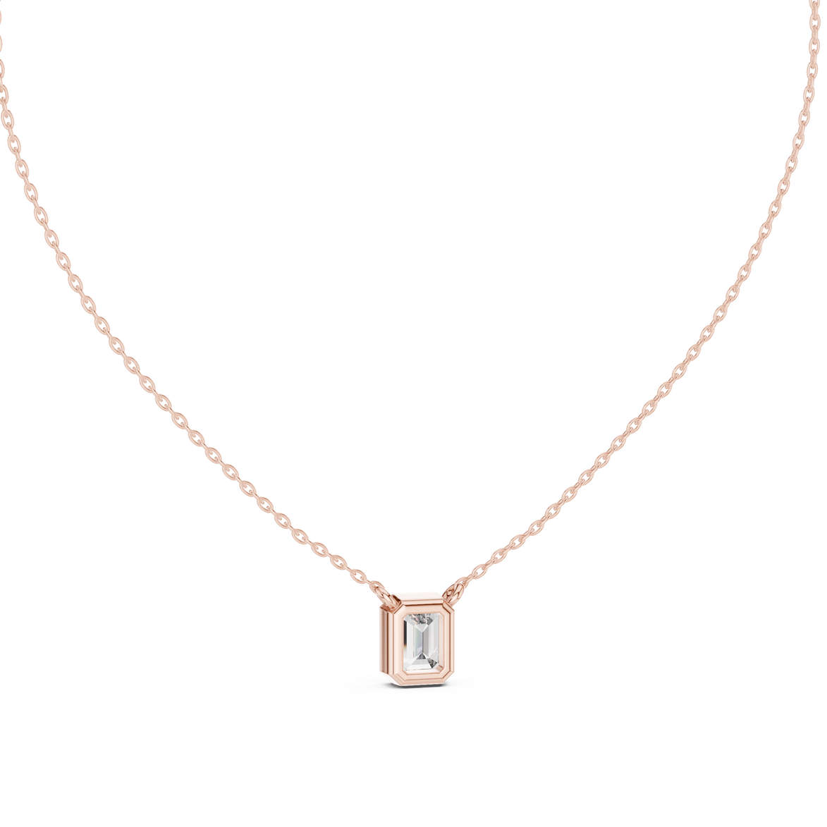 Minimal emerald cut solitaire diamond pendant in gold with lab grown diamond by Signora Jewels
