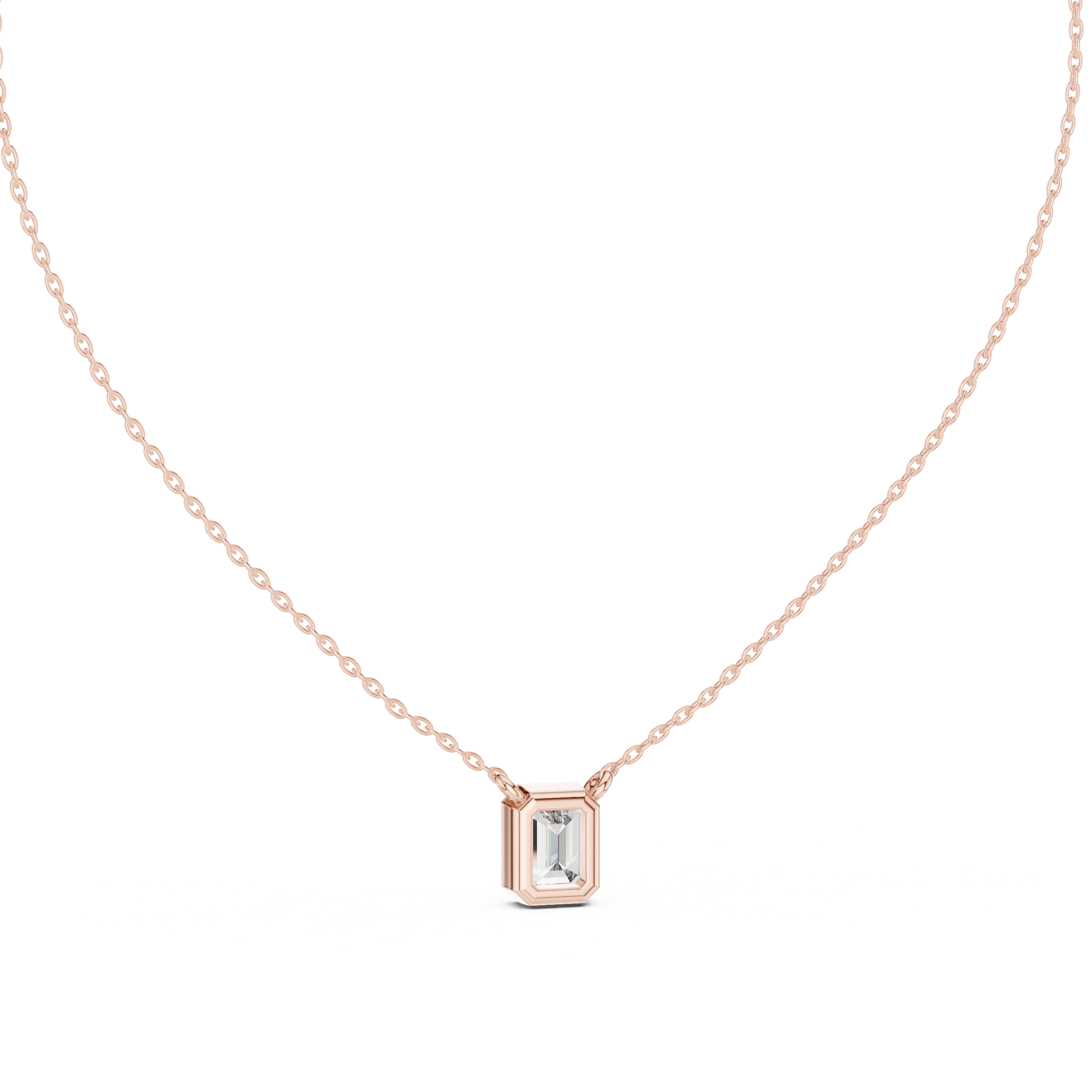 Minimal emerald cut solitaire diamond pendant in gold with lab grown diamond by Signora Jewels