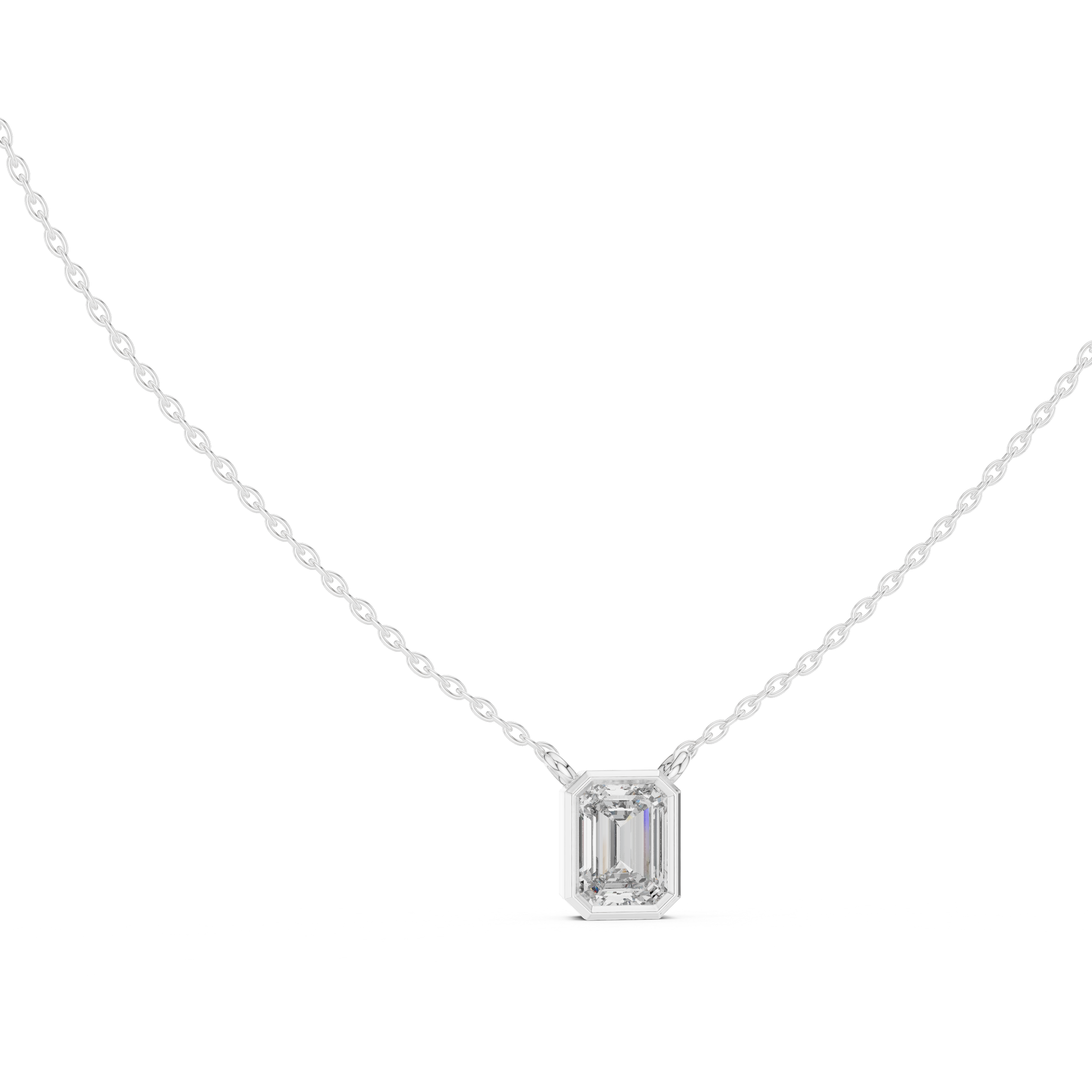 Minimal emerald cut solitaire diamond pendant in gold with lab grown diamond by Signora Jewels