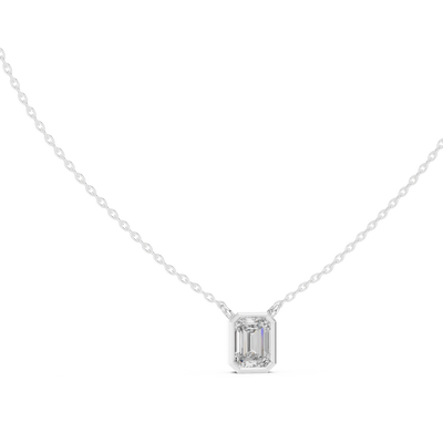 Minimal emerald cut solitaire diamond pendant in gold with lab grown diamond by Signora Jewels