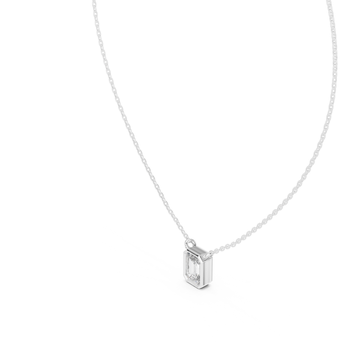 Minimal emerald cut solitaire diamond pendant in gold with lab grown diamond by Signora Jewels