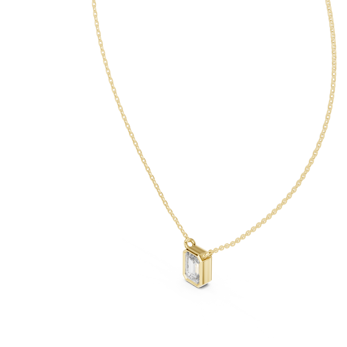 Minimal emerald cut solitaire diamond pendant in gold with lab grown diamond by Signora Jewels