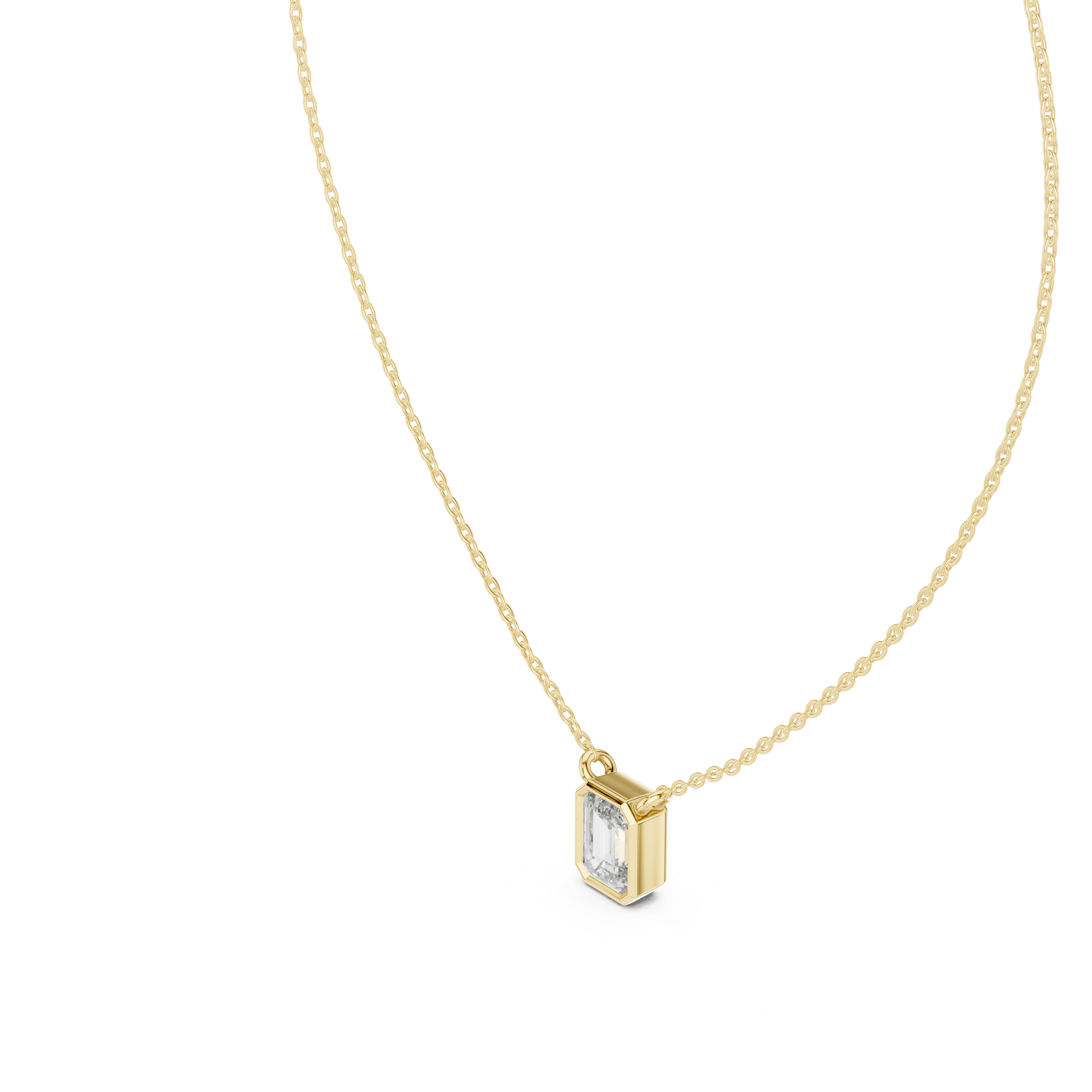 Minimal emerald cut solitaire diamond pendant in gold with lab grown diamond by Signora Jewels