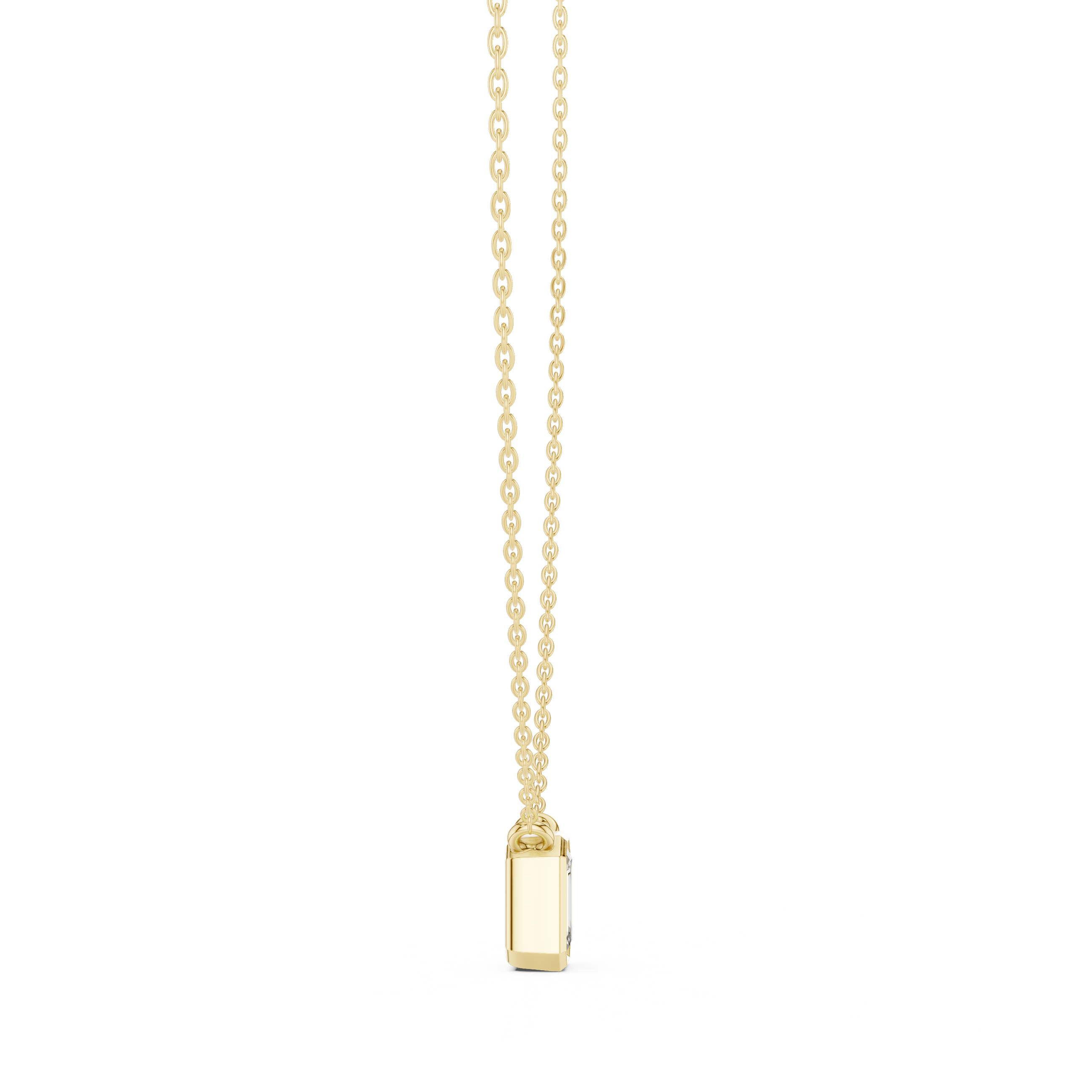 Minimal emerald cut solitaire diamond pendant in gold with lab grown diamond by Signora Jewels