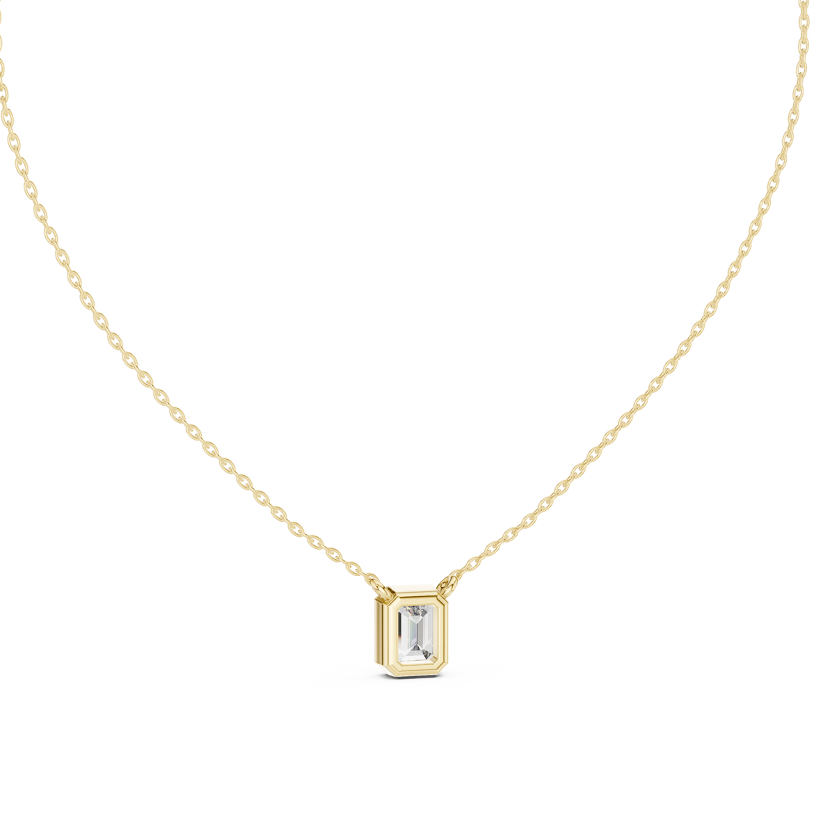 Minimal emerald cut solitaire diamond pendant in gold with lab grown diamond by Signora Jewels