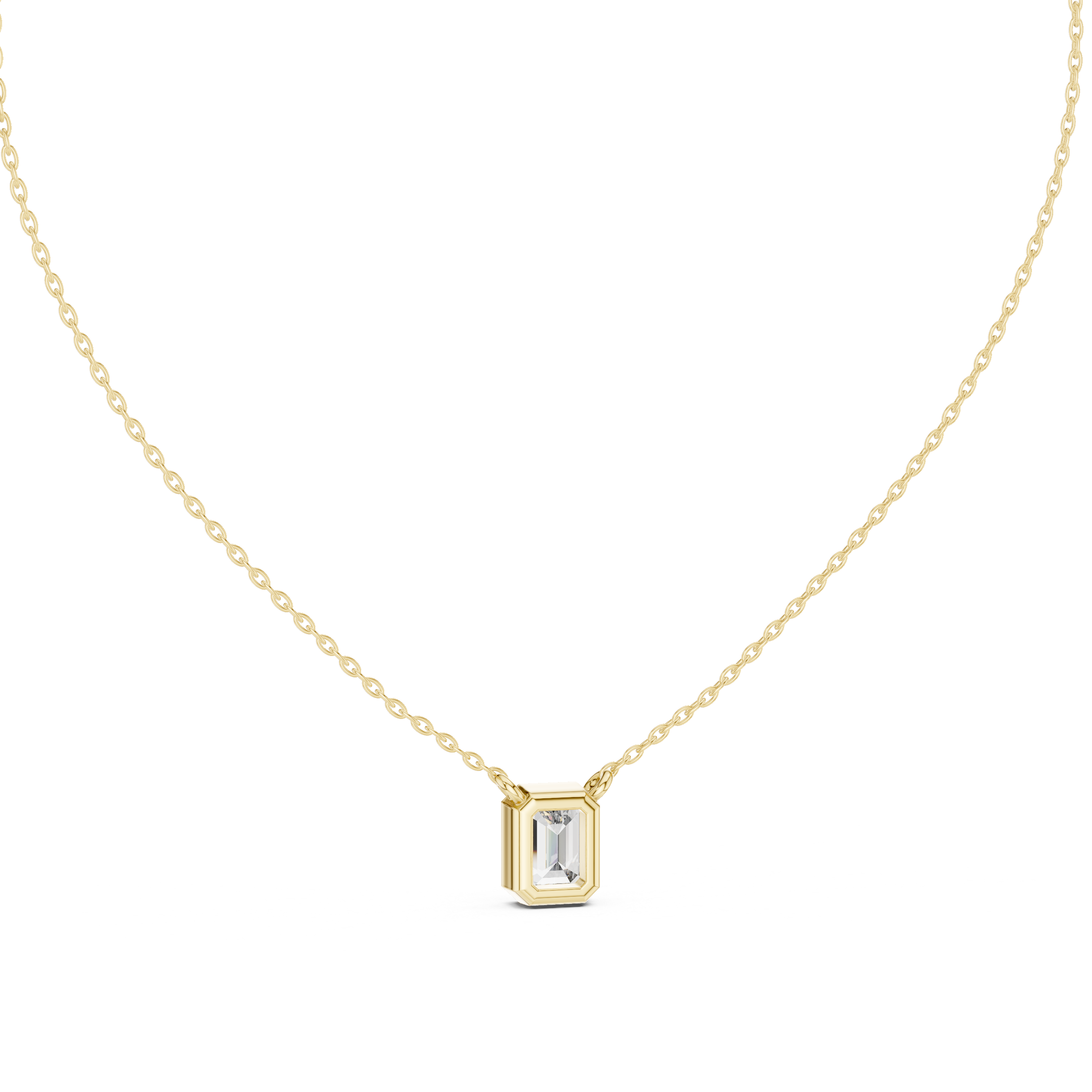 Minimal emerald cut solitaire diamond pendant in gold with lab grown diamond by Signora Jewels