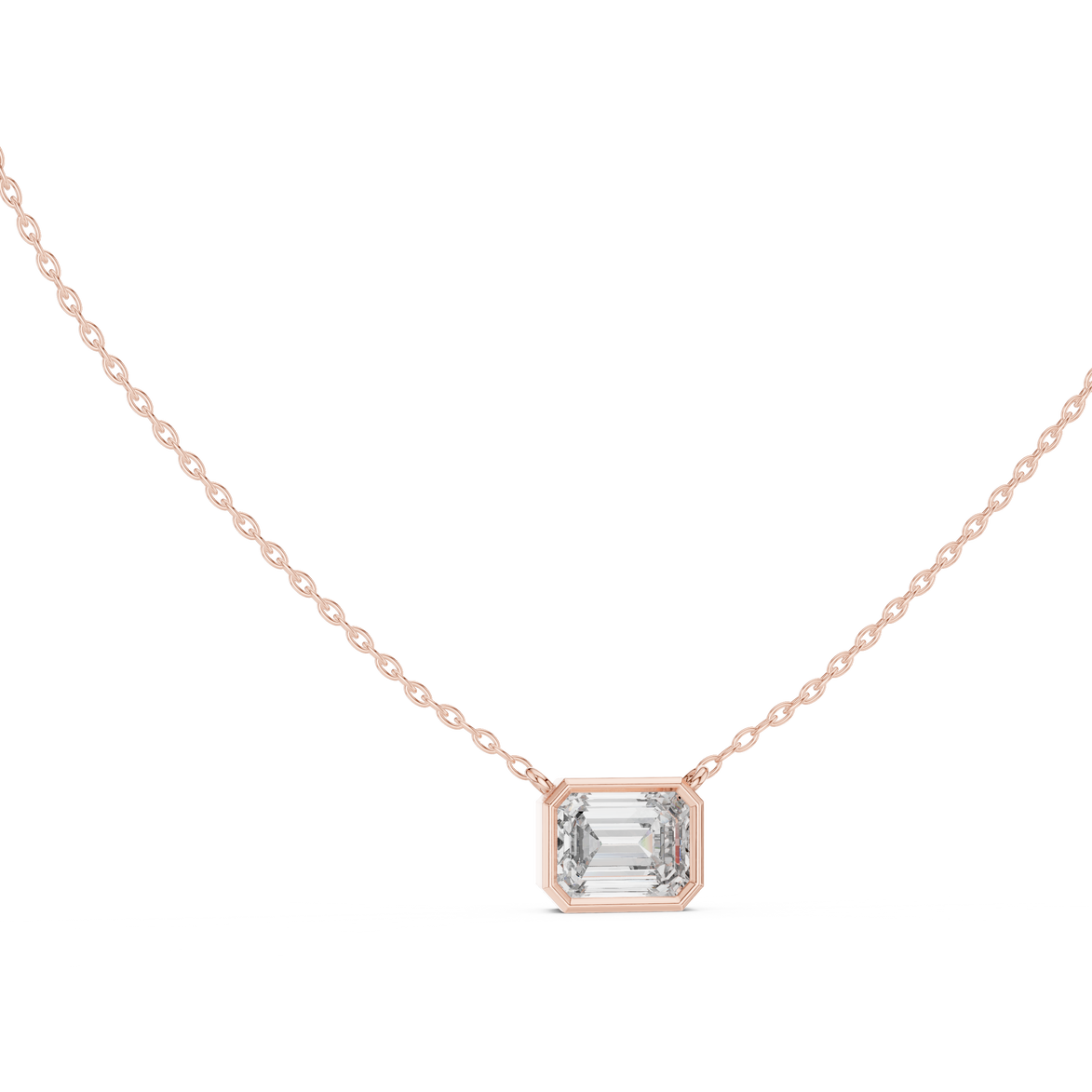 Minimal emerald cut solitaire diamond pendant in gold with lab grown diamond by Signora Jewels