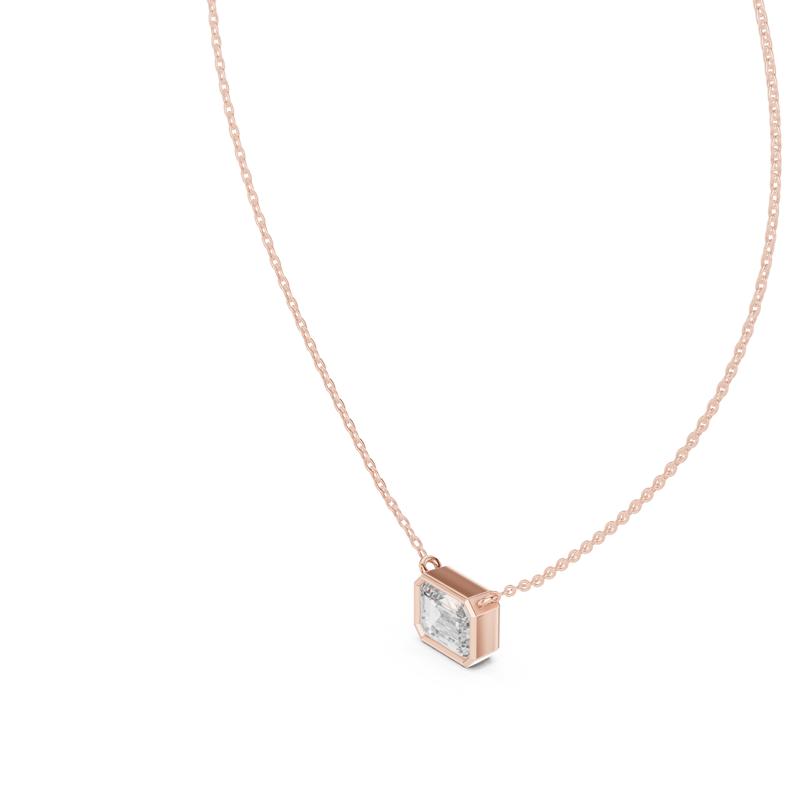 Minimal emerald cut solitaire diamond pendant in gold with lab grown diamond by Signora Jewels