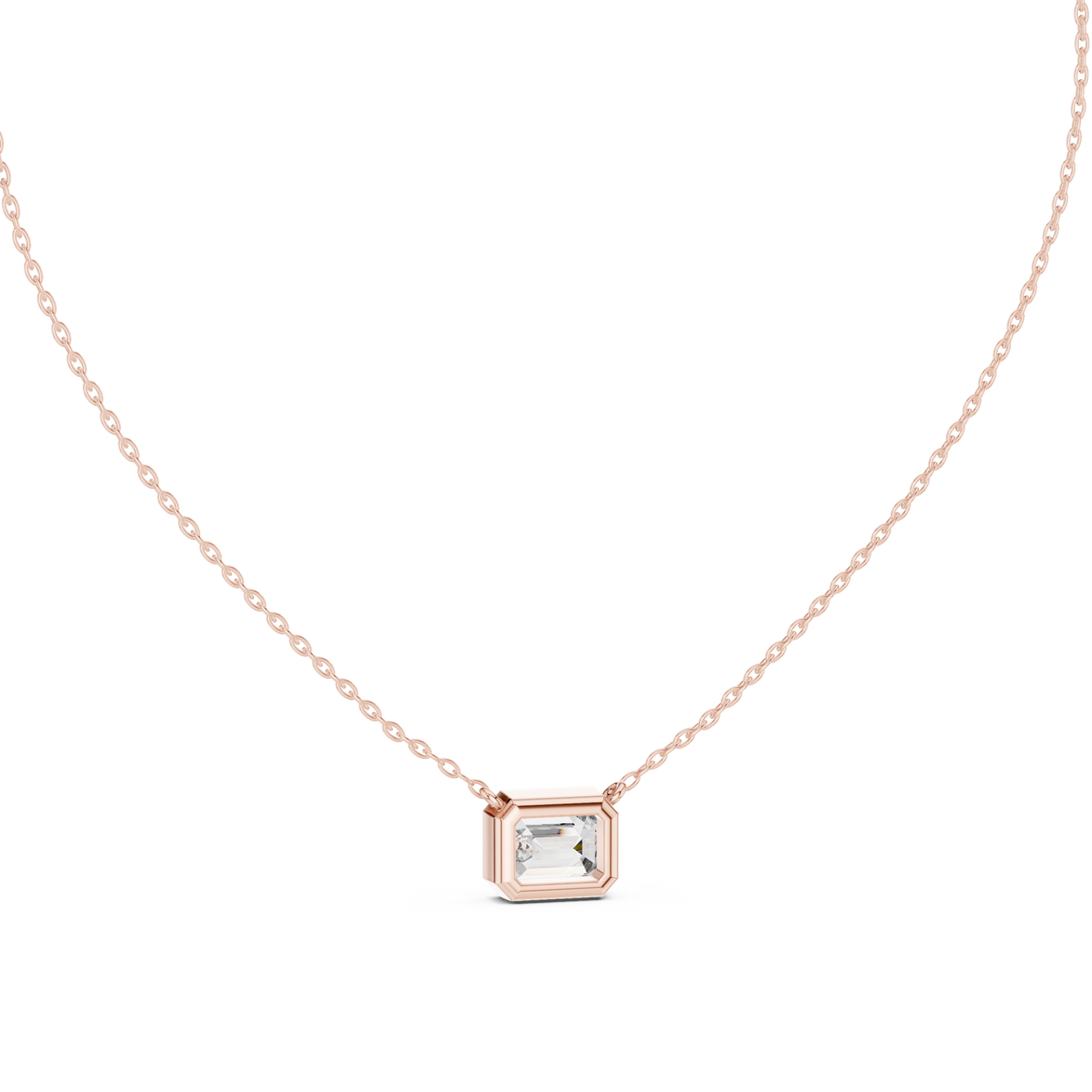Minimal emerald cut solitaire diamond pendant in gold with lab grown diamond by Signora Jewels