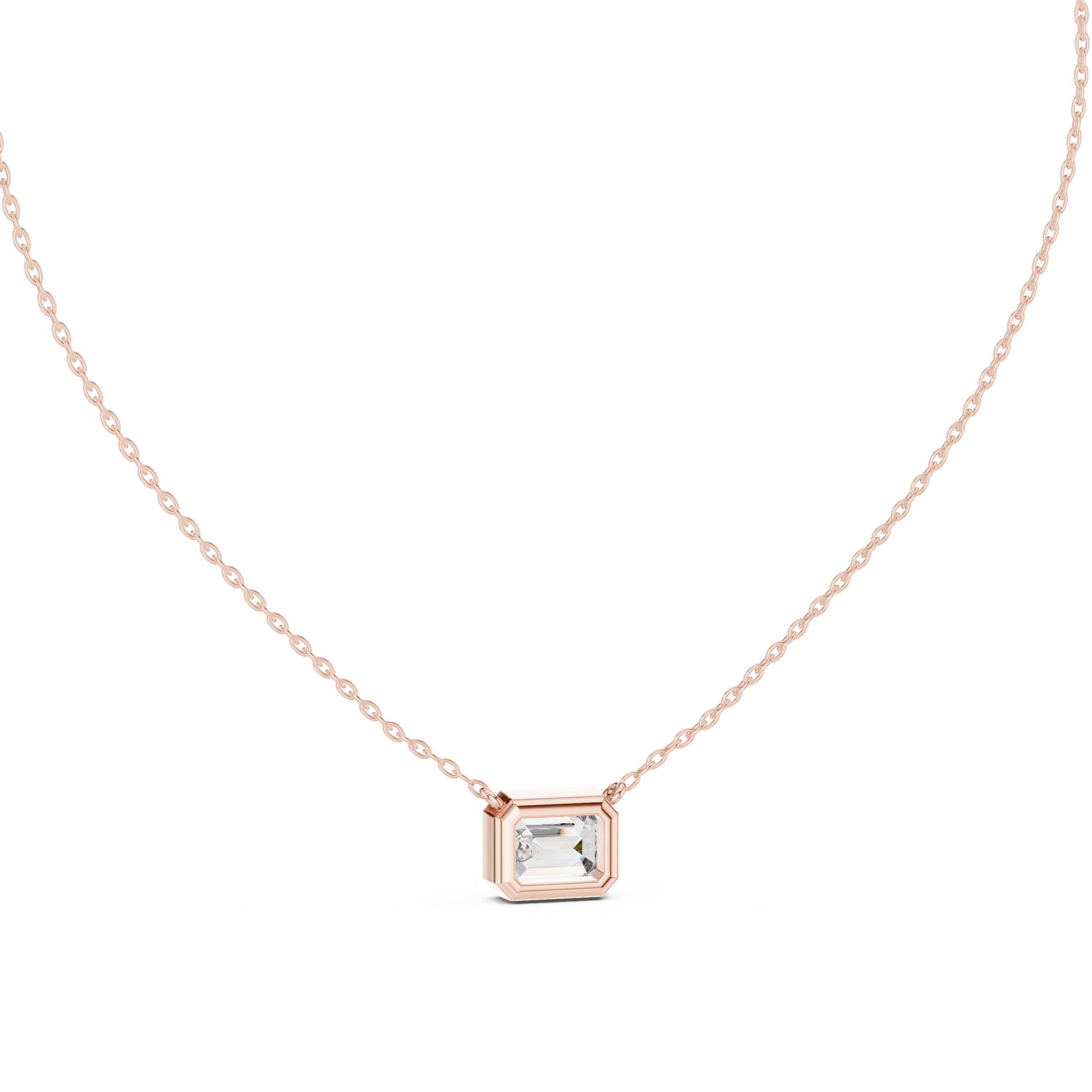 Minimal emerald cut solitaire diamond pendant in gold with lab grown diamond by Signora Jewels