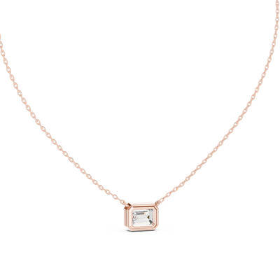 Minimal emerald cut solitaire diamond pendant in gold with lab grown diamond by Signora Jewels