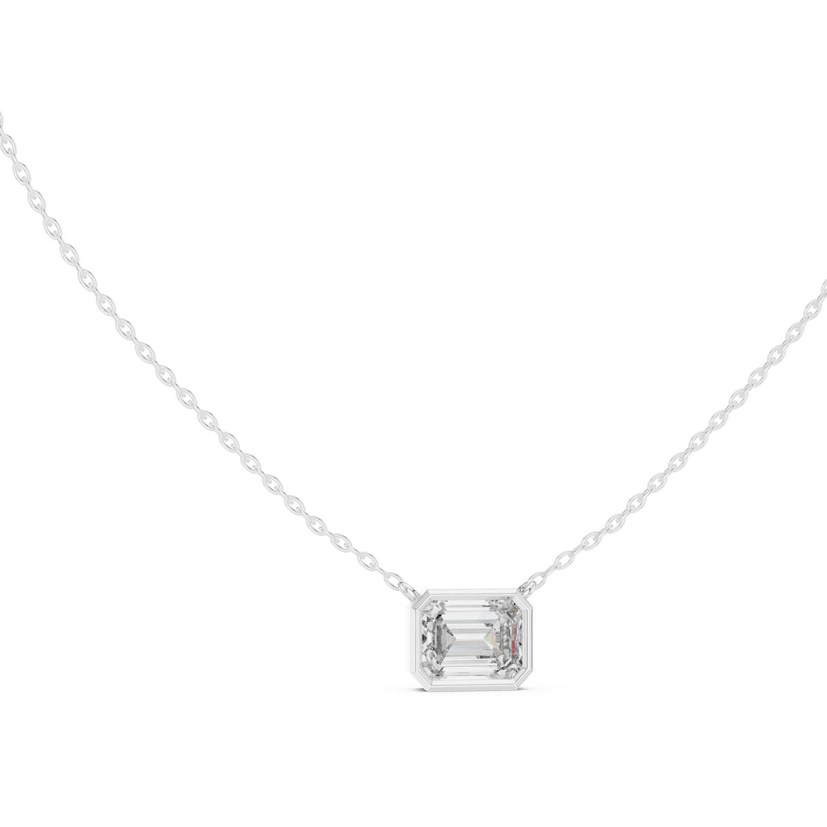 Minimal emerald cut solitaire diamond pendant in gold with lab grown diamond by Signora Jewels