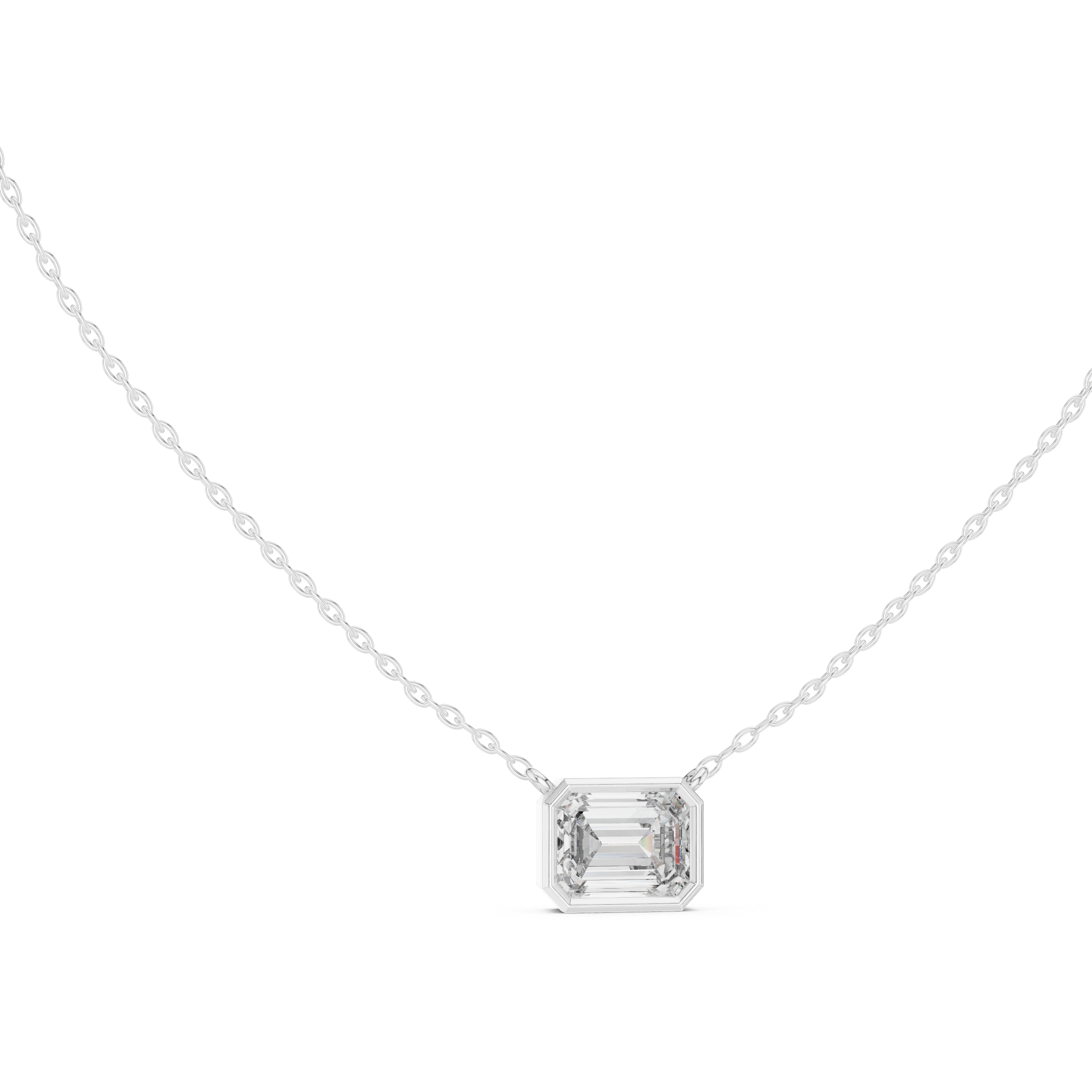 Minimal emerald cut solitaire diamond pendant in gold with lab grown diamond by Signora Jewels