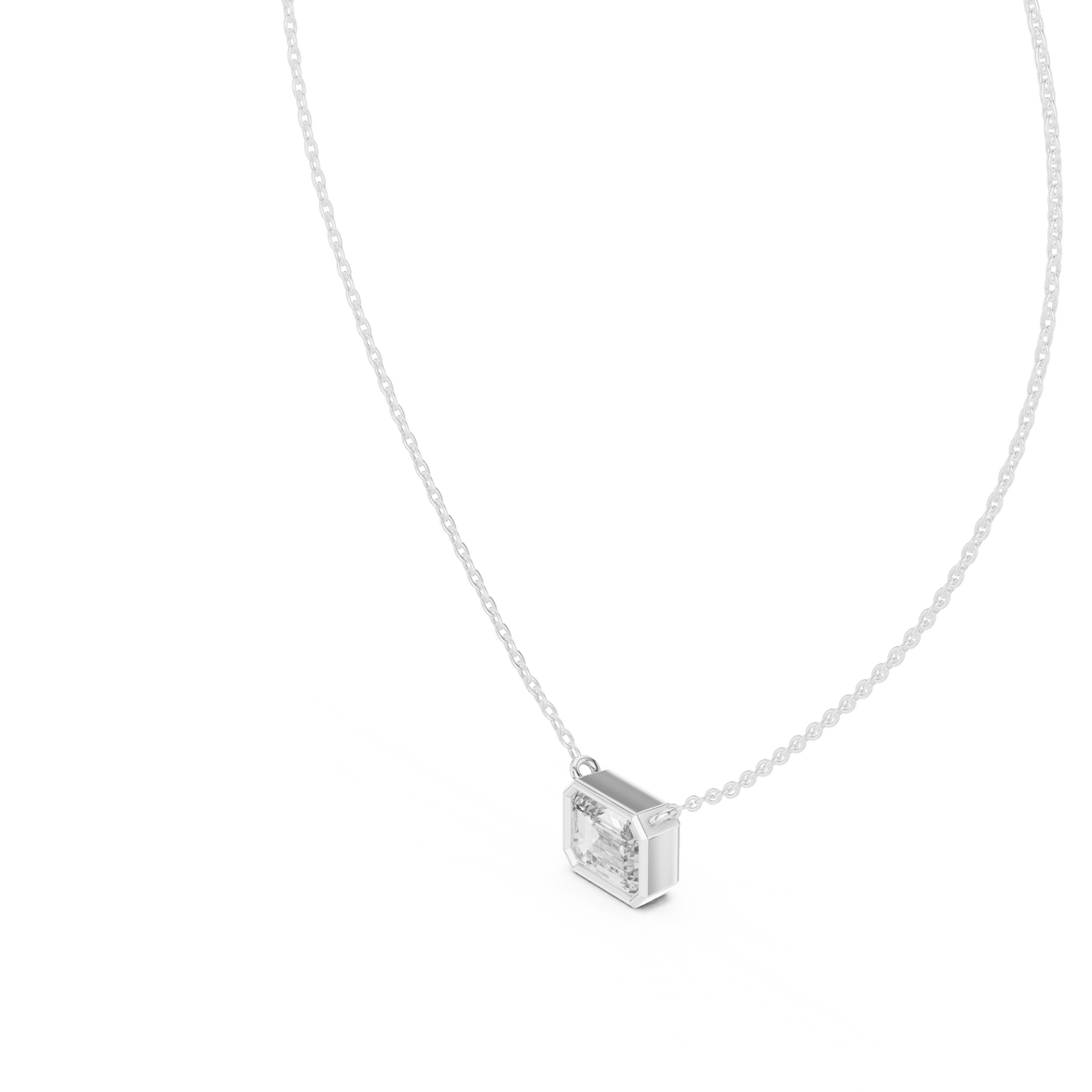 Minimal emerald cut solitaire diamond pendant in gold with lab grown diamond by Signora Jewels