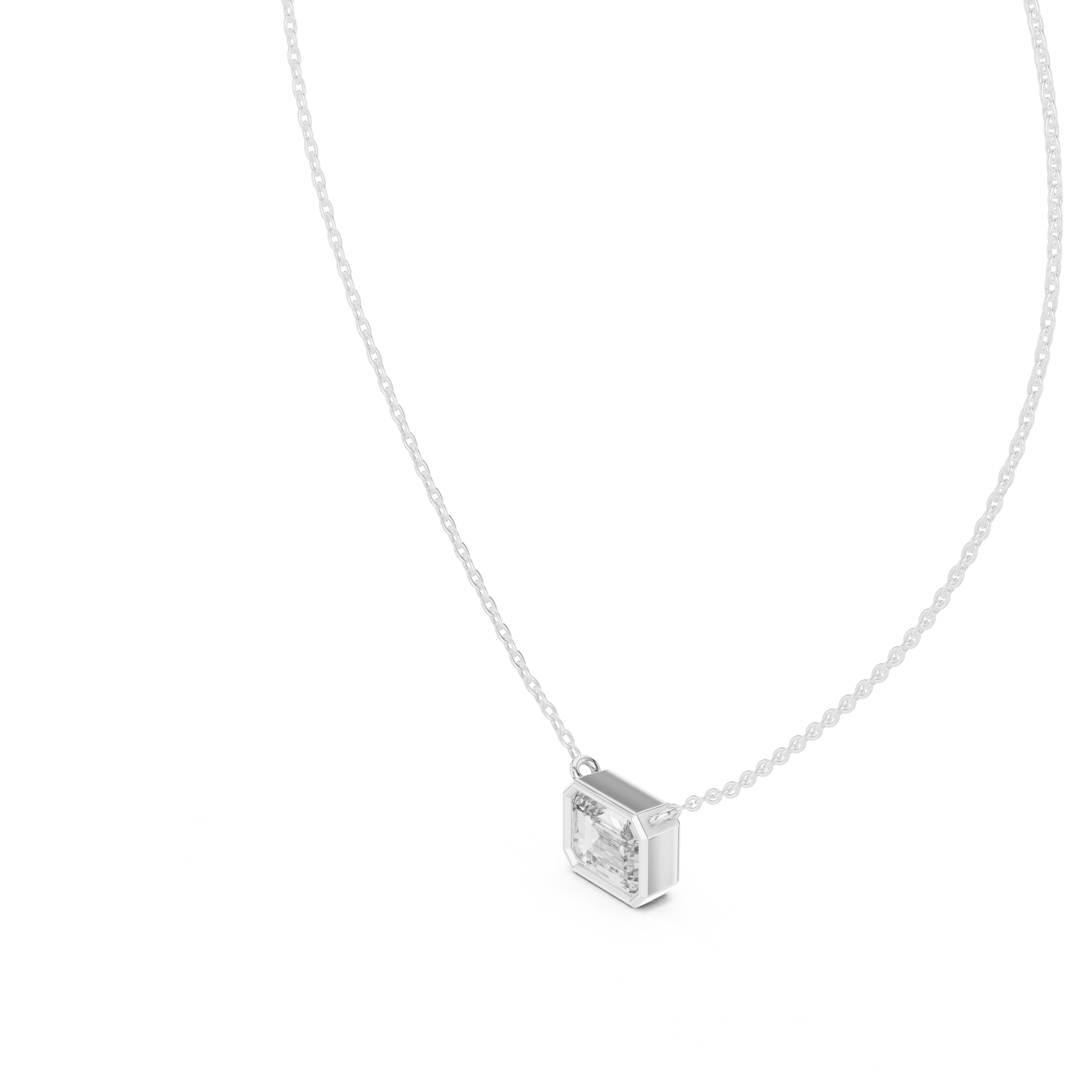 Minimal emerald cut solitaire diamond pendant in gold with lab grown diamond by Signora Jewels