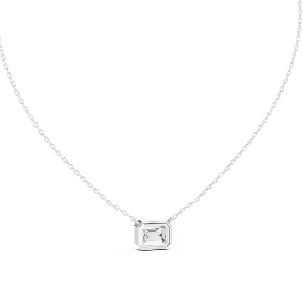 Minimal emerald cut solitaire diamond pendant in gold with lab grown diamond by Signora Jewels