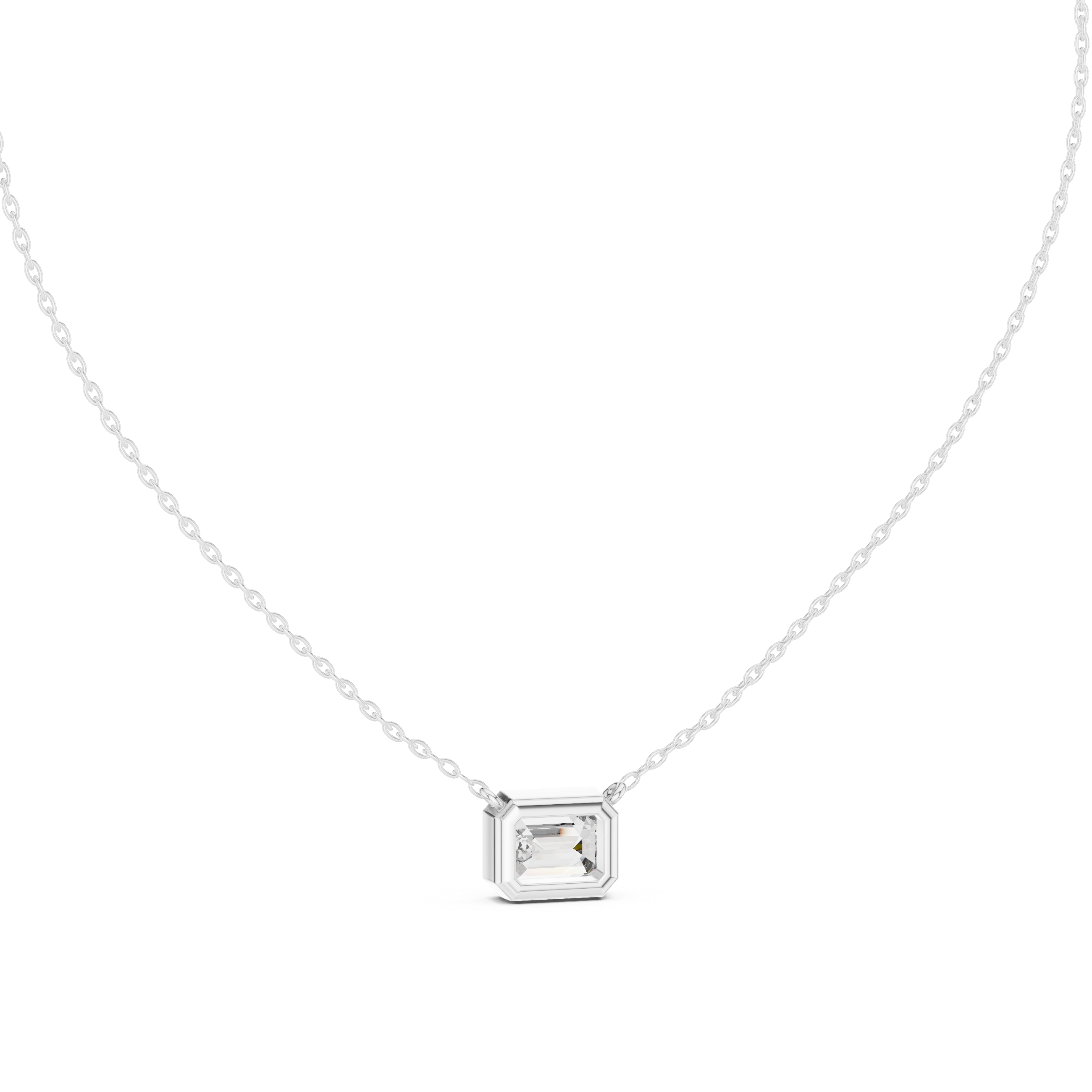 Minimal emerald cut solitaire diamond pendant in gold with lab grown diamond by Signora Jewels