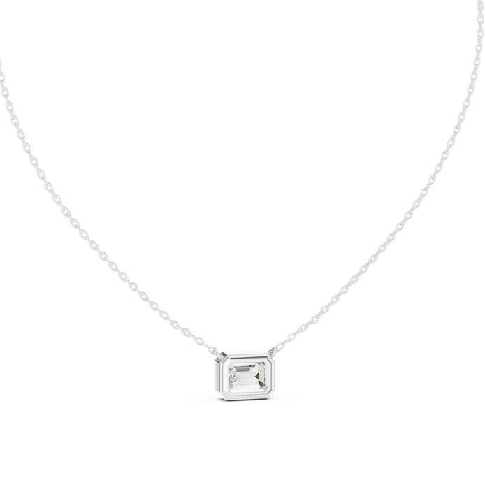 Minimal emerald cut solitaire diamond pendant in gold with lab grown diamond by Signora Jewels