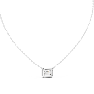 Minimal emerald cut solitaire diamond pendant in gold with lab grown diamond by Signora Jewels