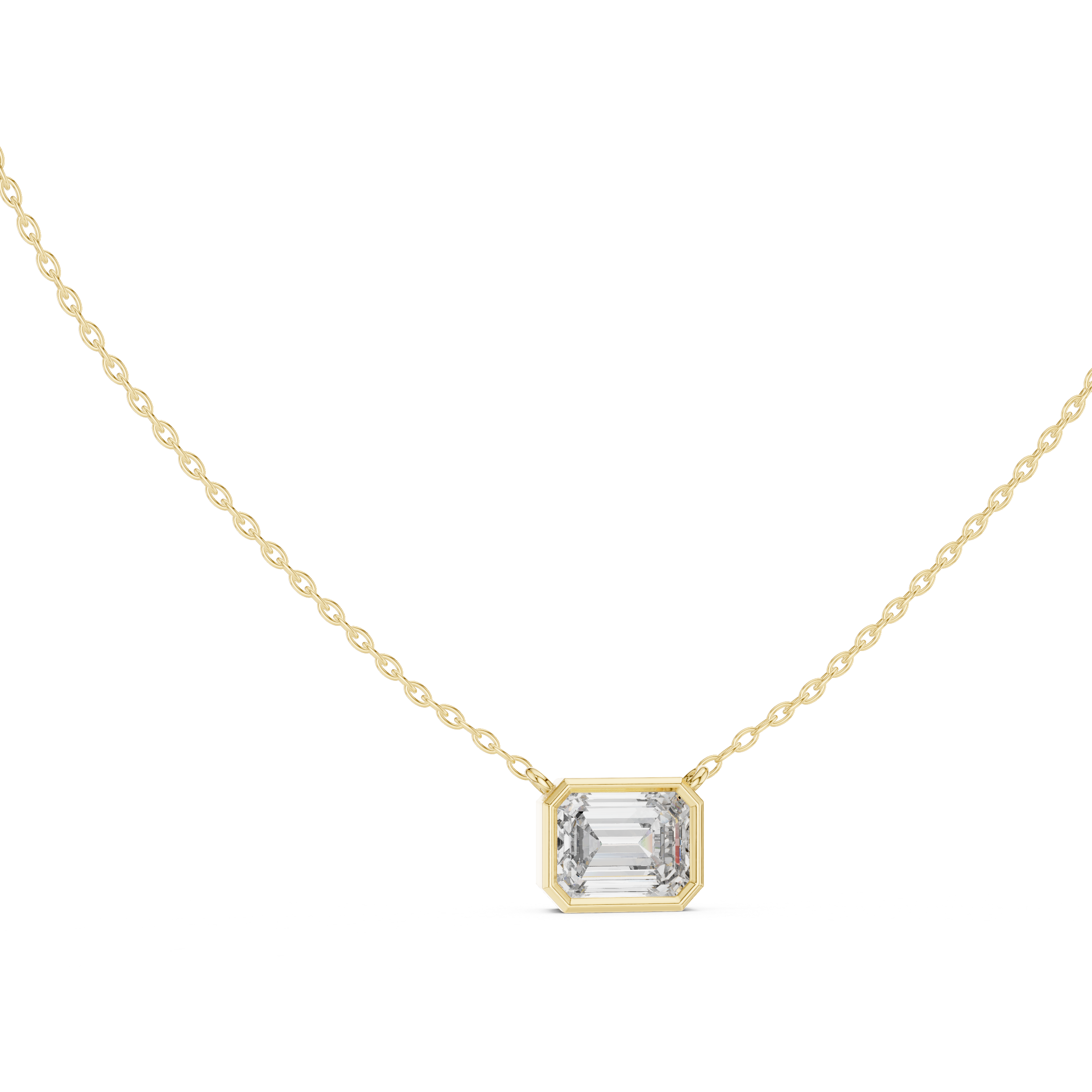 Minimal emerald cut solitaire diamond pendant in gold with lab grown diamond by Signora Jewels