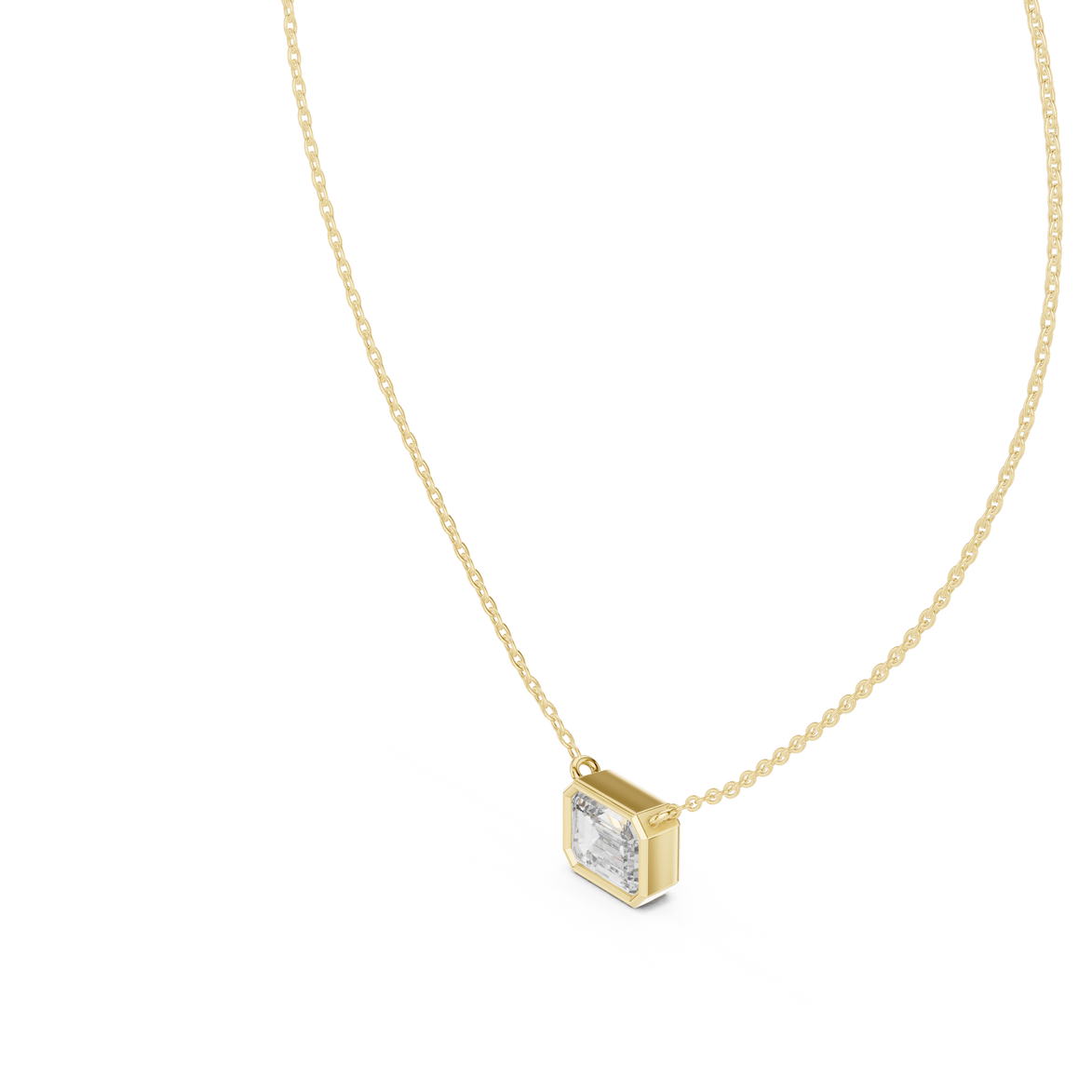 Minimal emerald cut solitaire diamond pendant in gold with lab grown diamond by Signora Jewels