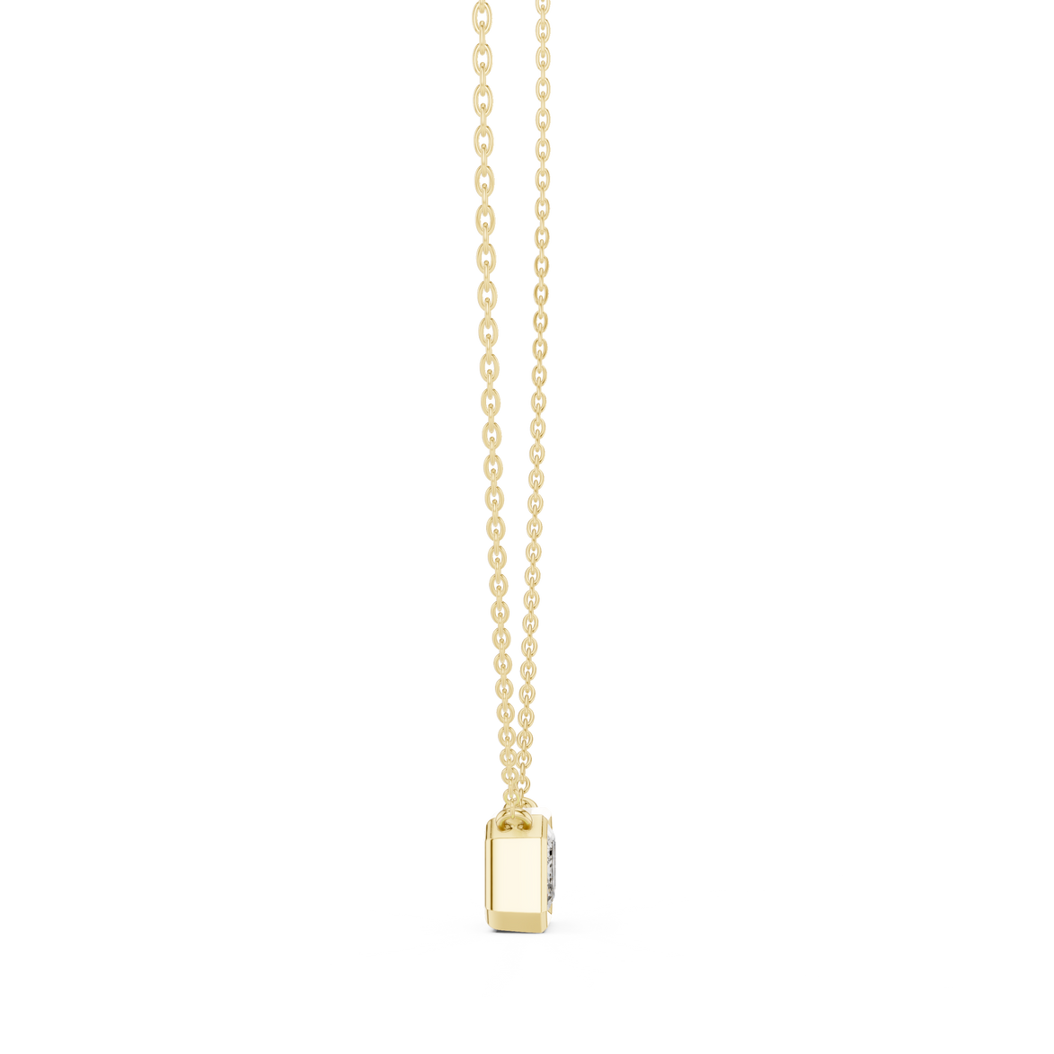Minimal emerald cut solitaire diamond pendant in gold with lab grown diamond by Signora Jewels