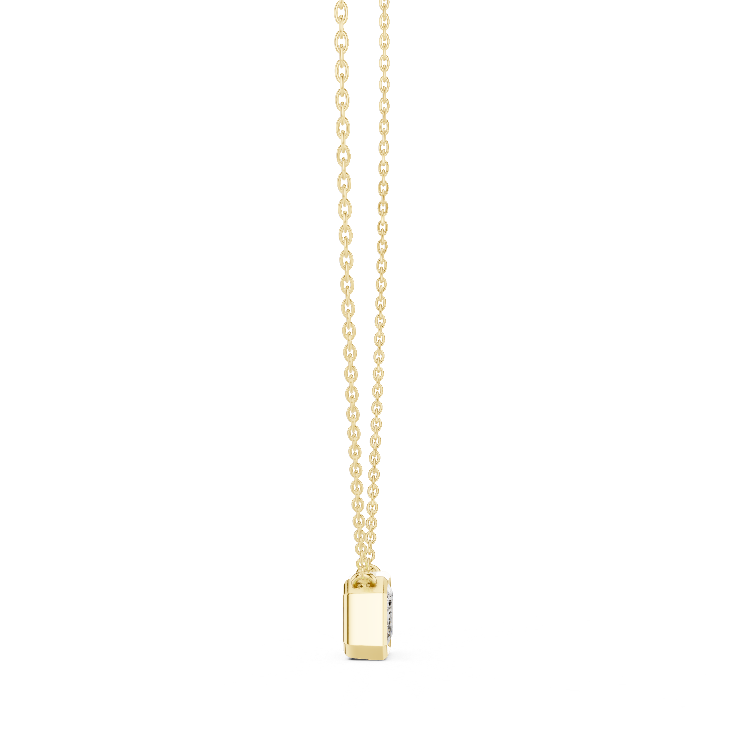 Minimal emerald cut solitaire diamond pendant in gold with lab grown diamond by Signora Jewels