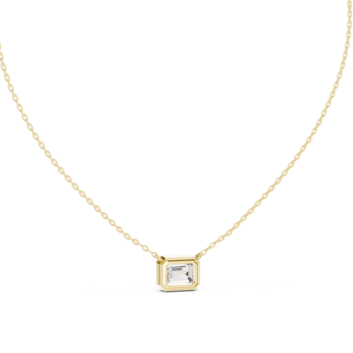 Minimal emerald cut solitaire diamond pendant in gold with lab grown diamond by Signora Jewels