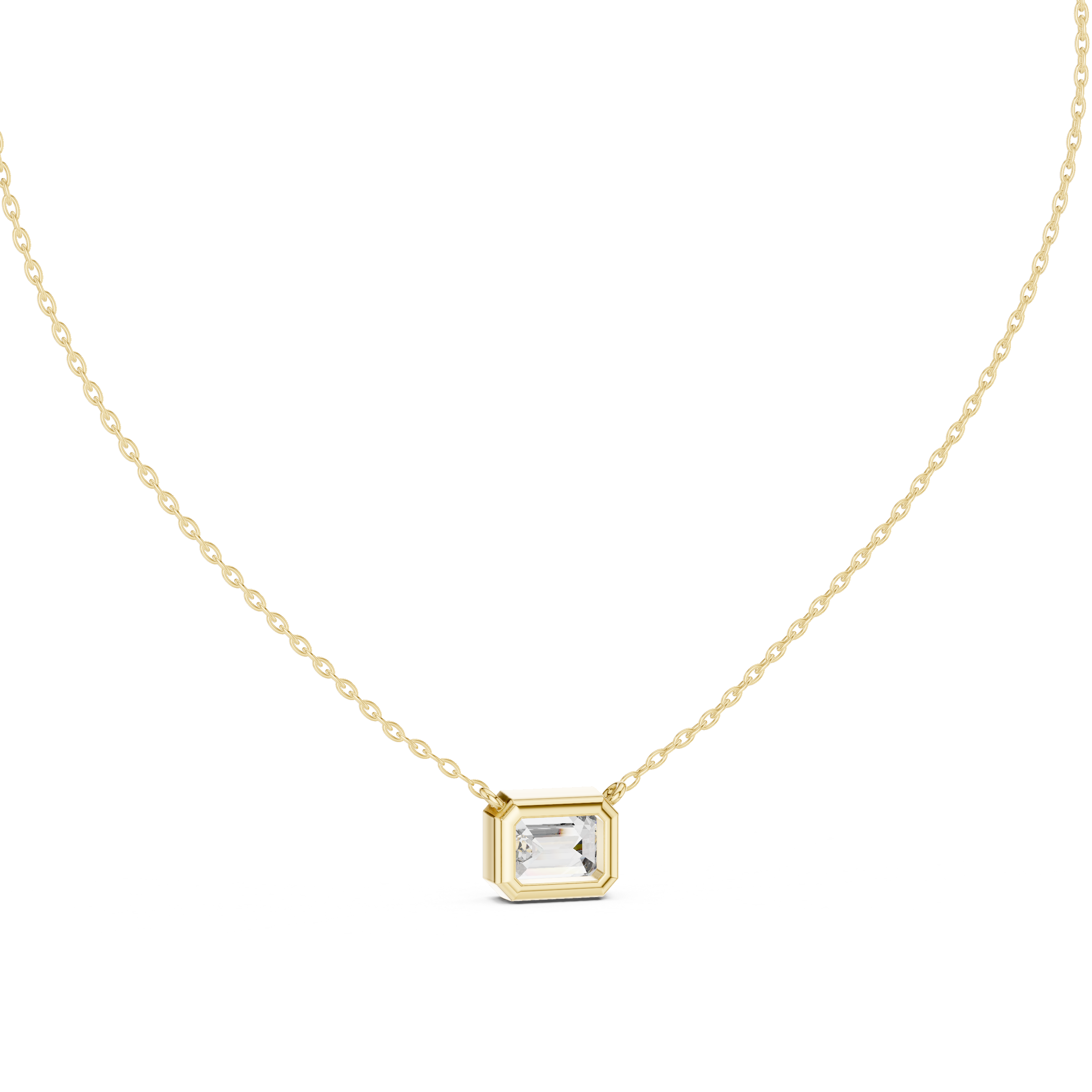 Minimal emerald cut solitaire diamond pendant in gold with lab grown diamond by Signora Jewels
