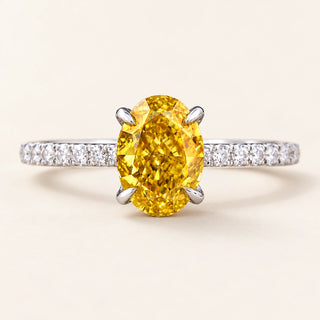 Yellow Oval Cut Lab Grown Diamond Four-Prong Engagement Ring in White Gold
