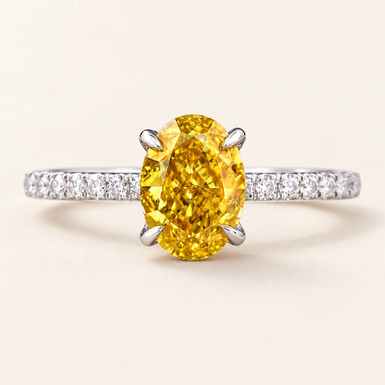 Yellow Oval Cut Lab Grown Diamond Four-Prong Engagement Ring in White Gold