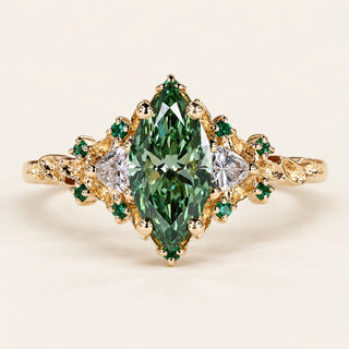 Vintage Marquise Lab Grown Diamond Cluster Engagement Ring in Yellow Gold