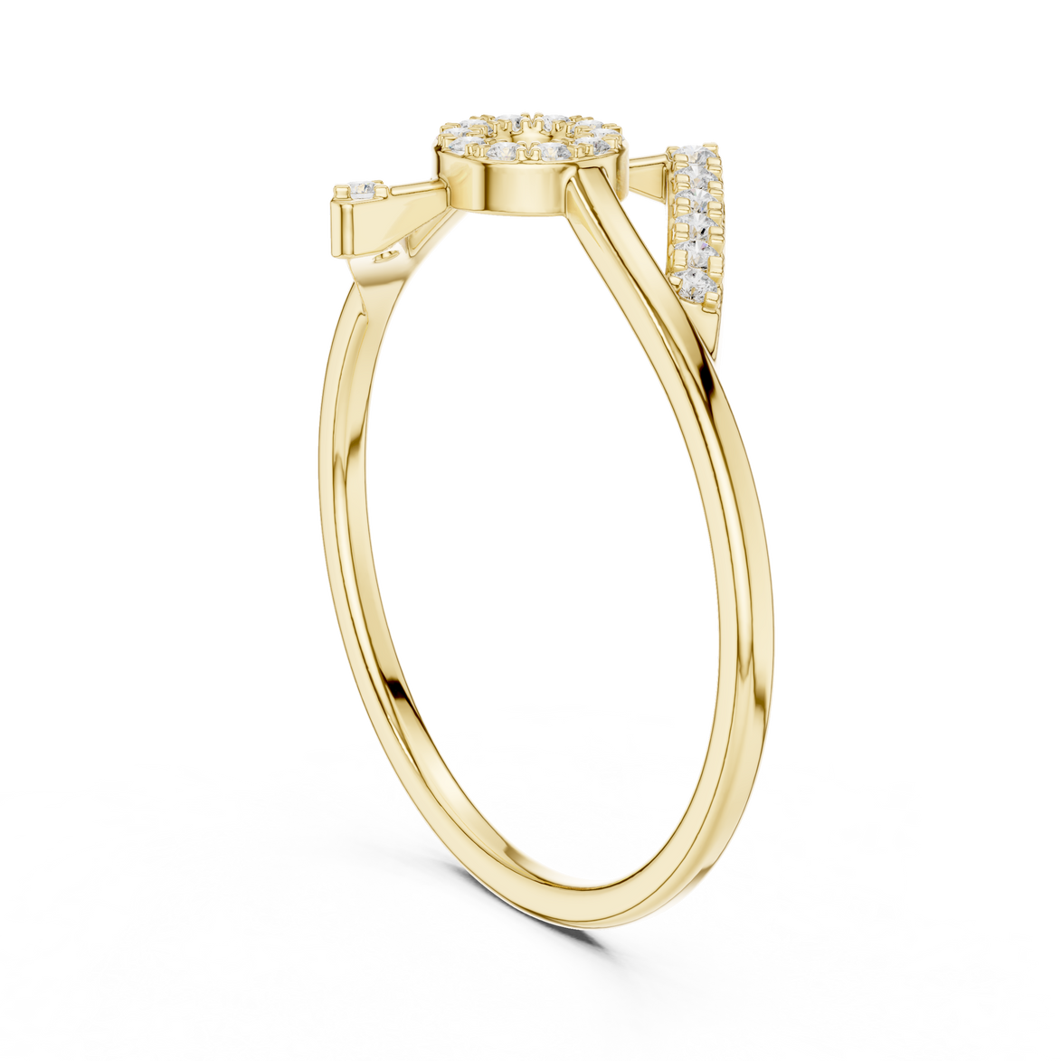Ladies chevron diamond ring in gold with round lab grown diamonds by Signora Jewels
