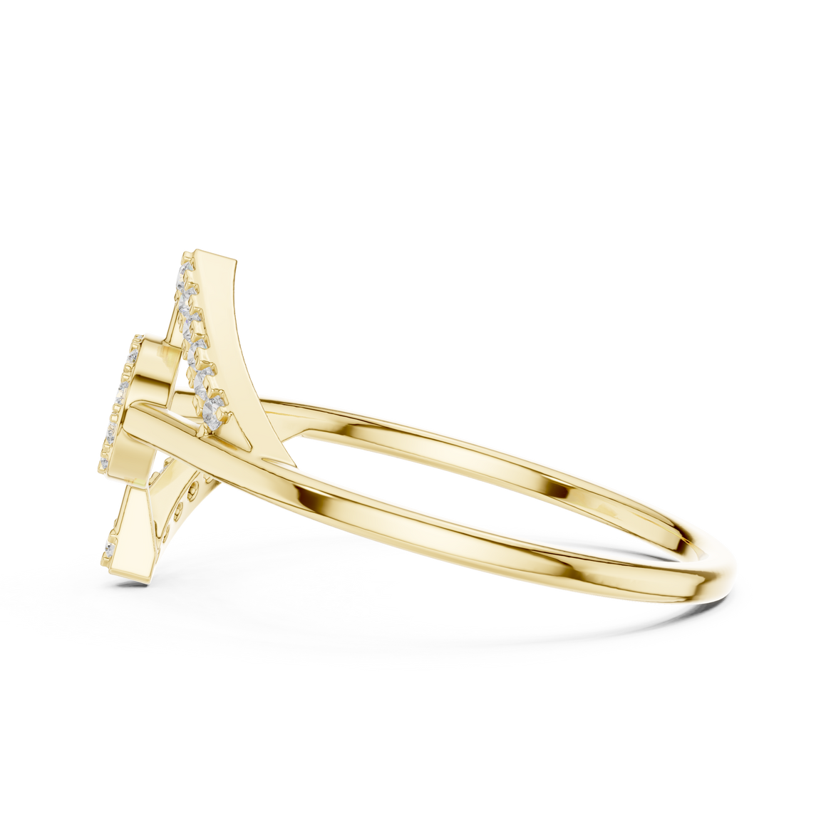 Ladies chevron diamond ring in gold with round lab grown diamonds by Signora Jewels