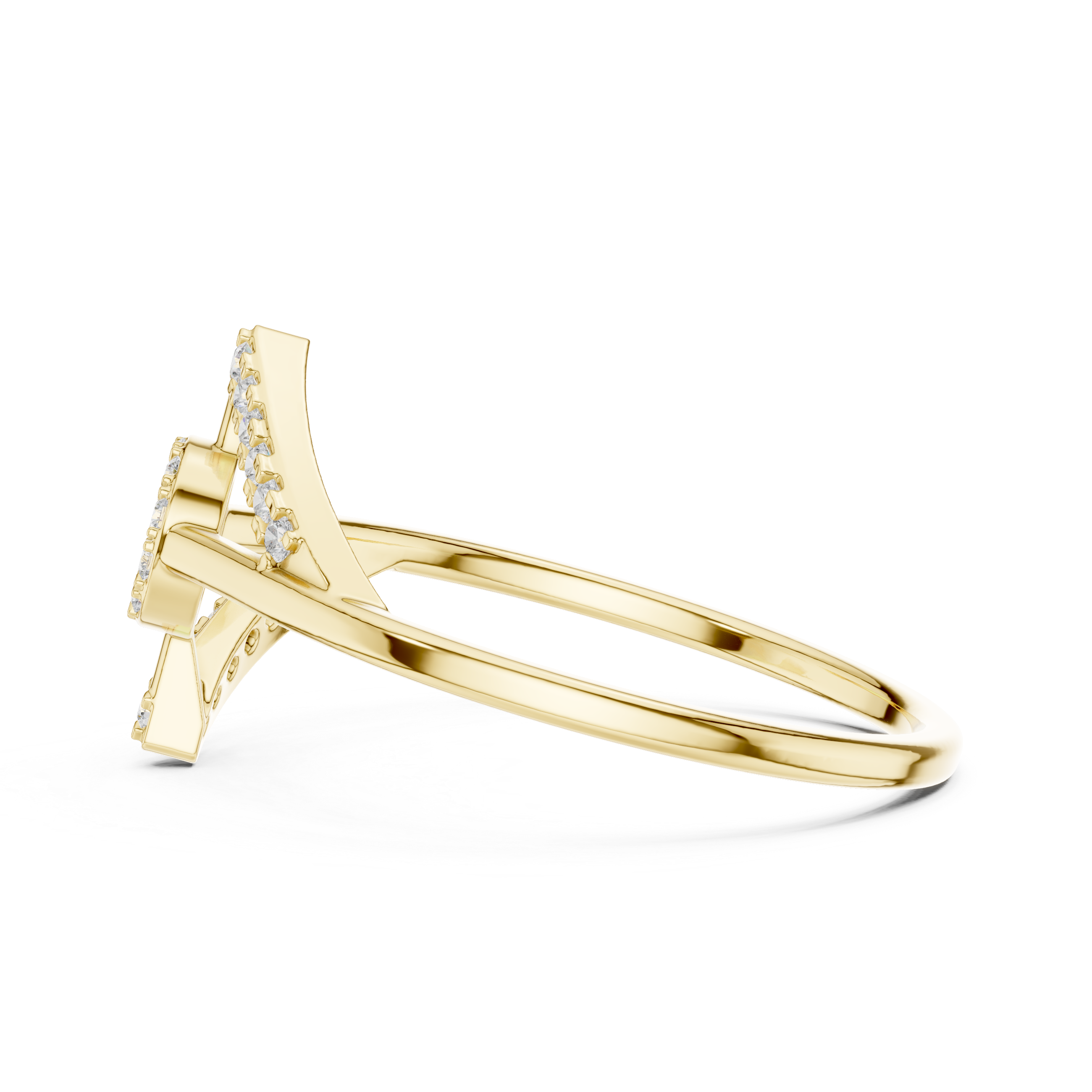 Ladies chevron diamond ring in gold with round lab grown diamonds by Signora Jewels