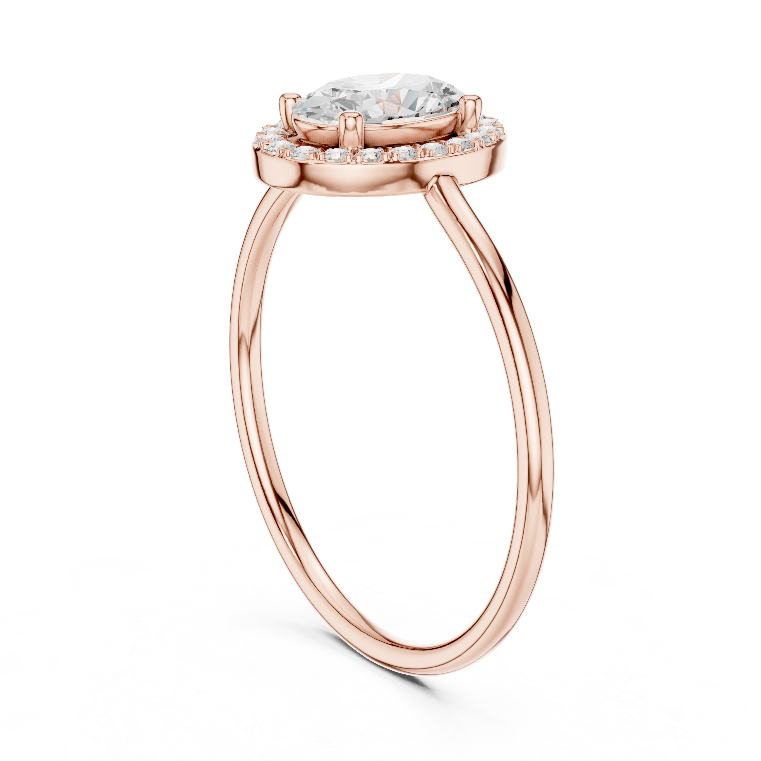 Ladies oval halo diamond ring in gold with oval and round lab grown diamonds by Signora Jewels