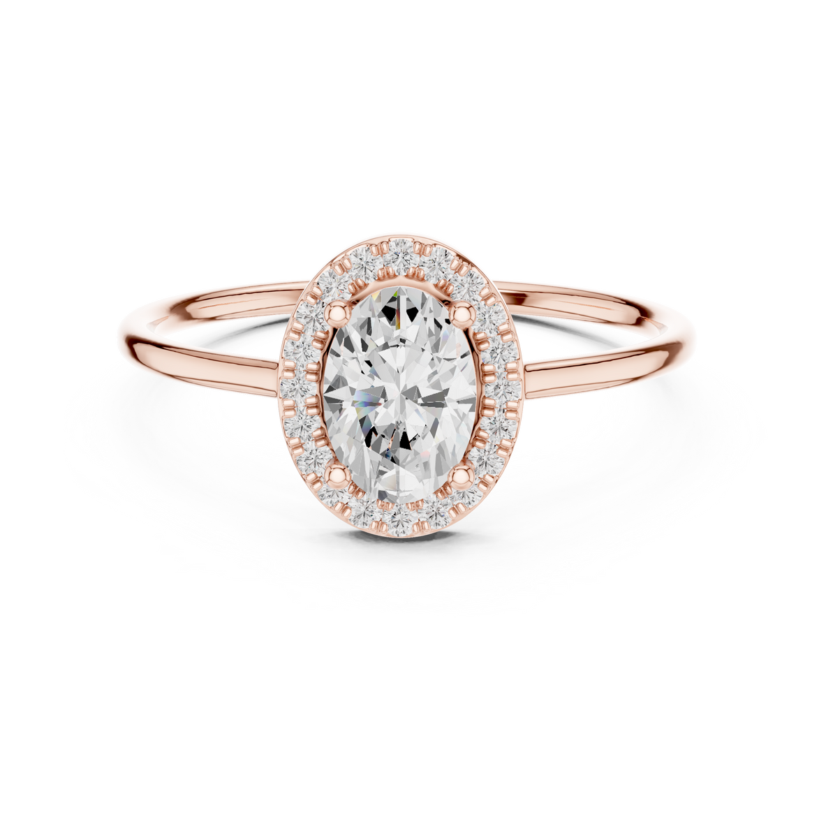 Ladies oval halo diamond ring in gold with oval and round lab grown diamonds by Signora Jewels