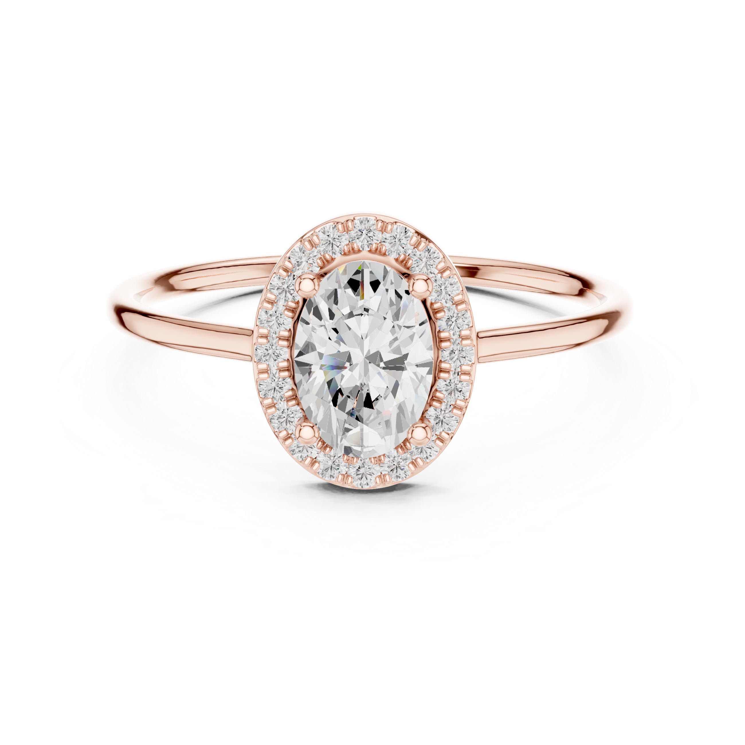 Ladies oval halo diamond ring in gold with oval and round lab grown diamonds by Signora Jewels