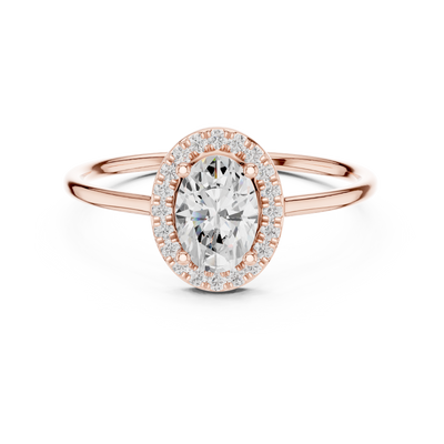 Ladies oval halo diamond ring in gold with oval and round lab grown diamonds by Signora Jewels