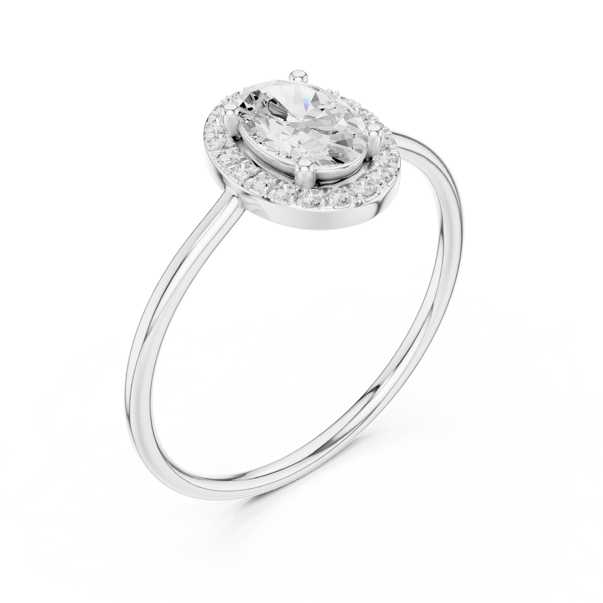 Ladies oval halo diamond ring in gold with oval and round lab grown diamonds by Signora Jewels
