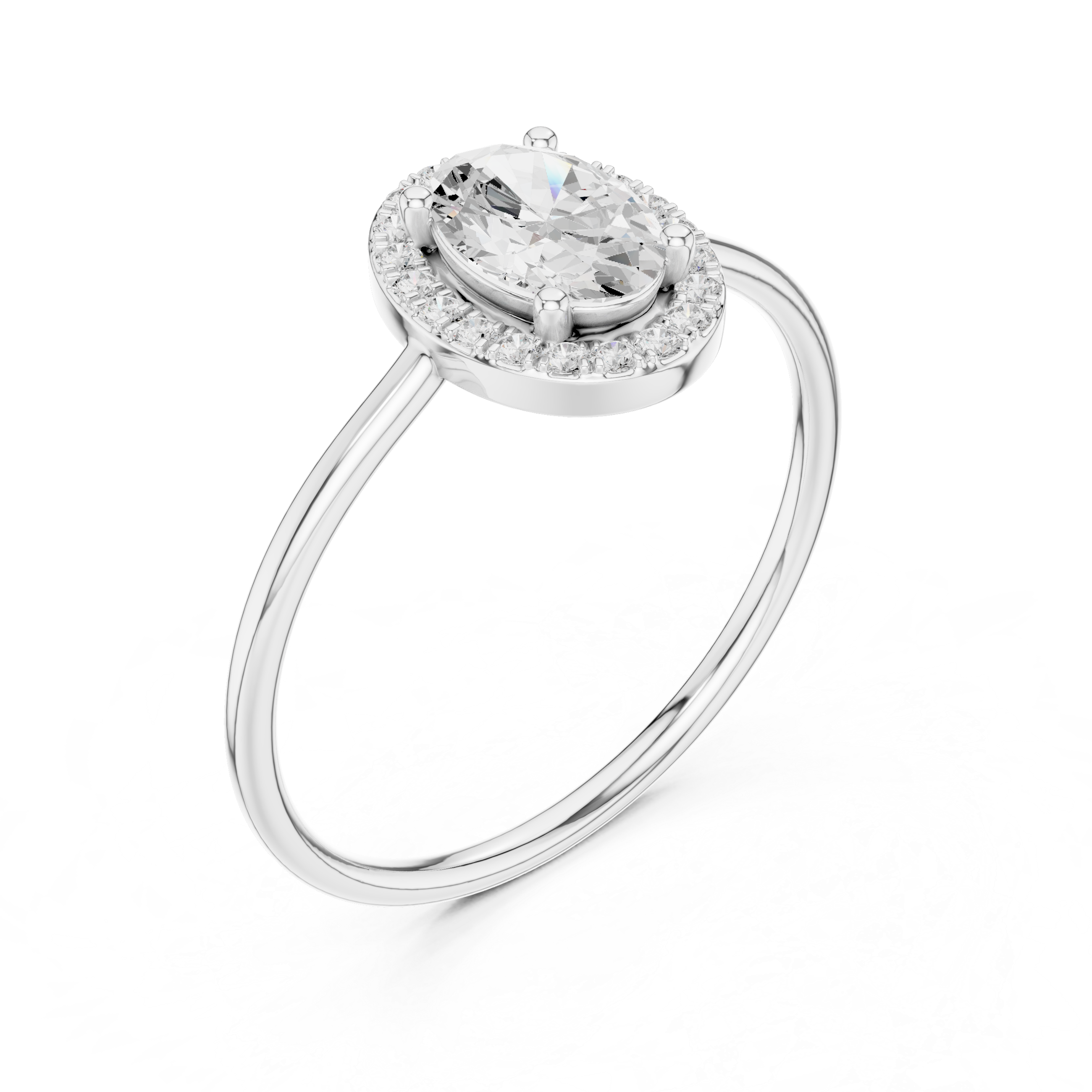 Ladies oval halo diamond ring in gold with oval and round lab grown diamonds by Signora Jewels
