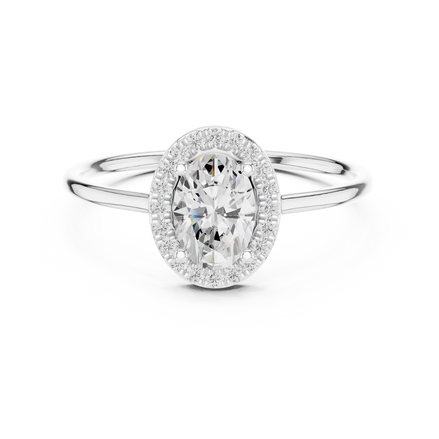 Ladies oval halo diamond ring in gold with oval and round lab grown diamonds by Signora Jewels