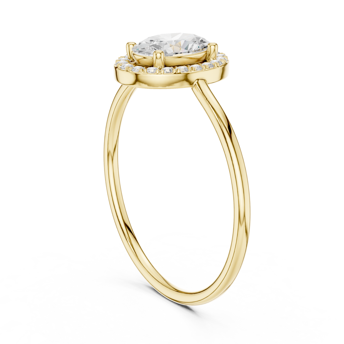 Ladies oval halo diamond ring in gold with oval and round lab grown diamonds by Signora Jewels