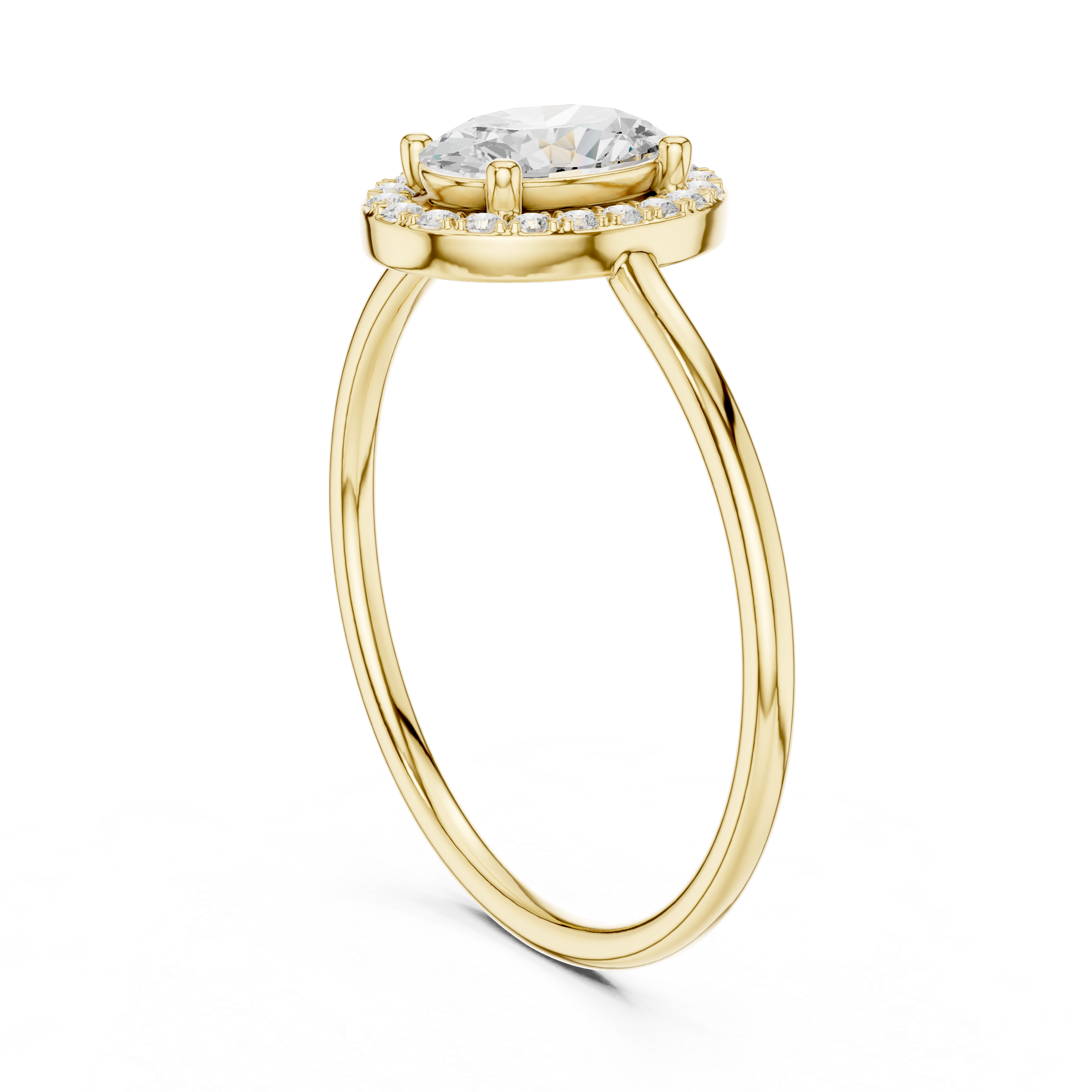 Ladies oval halo diamond ring in gold with oval and round lab grown diamonds by Signora Jewels