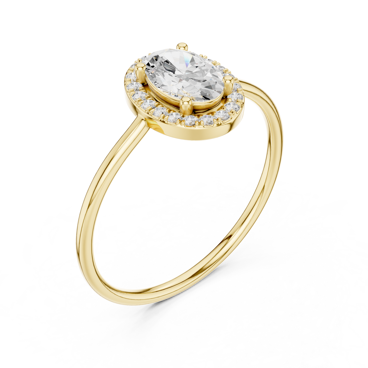Ladies oval halo diamond ring in gold with oval and round lab grown diamonds by Signora Jewels