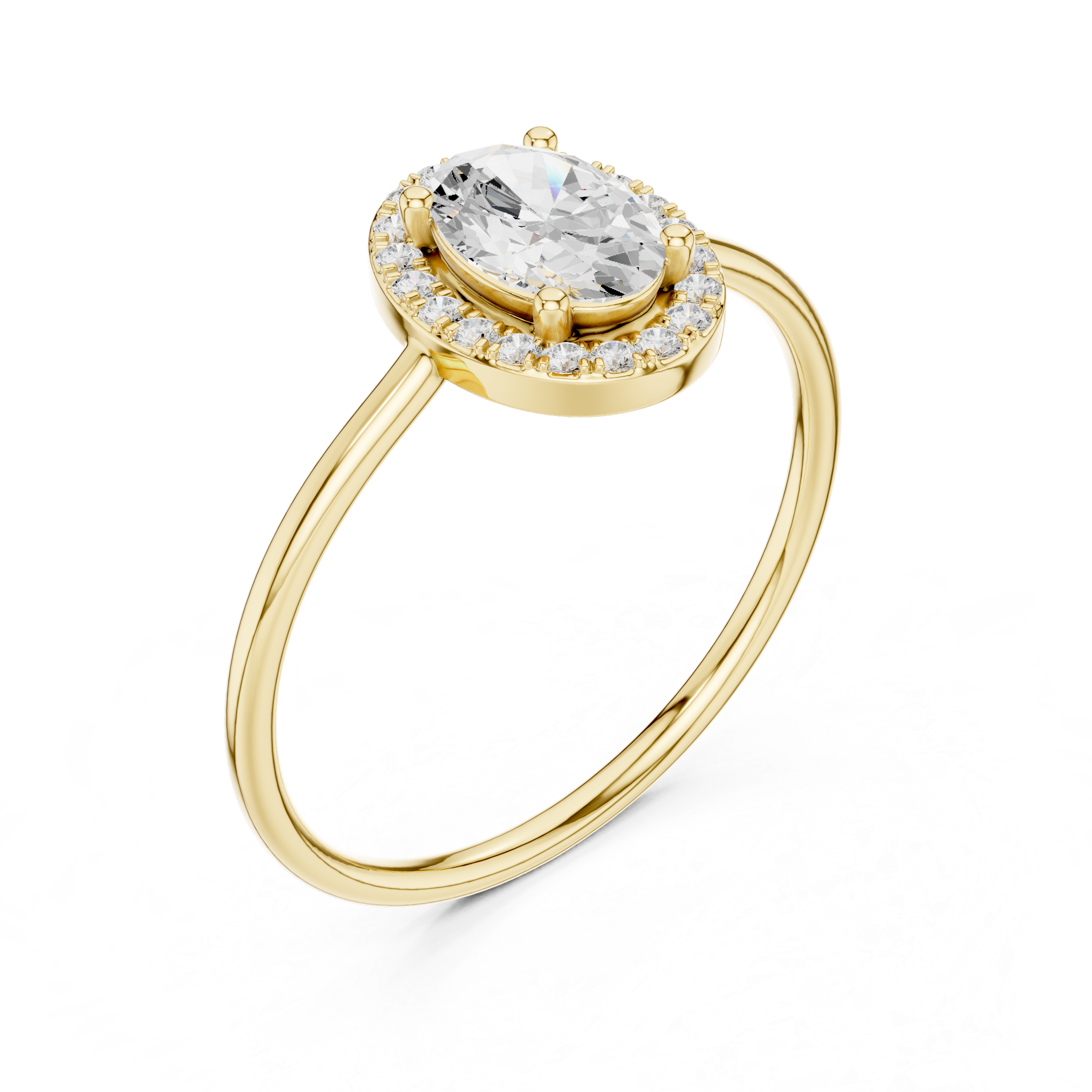 Ladies oval halo diamond ring in gold with oval and round lab grown diamonds by Signora Jewels