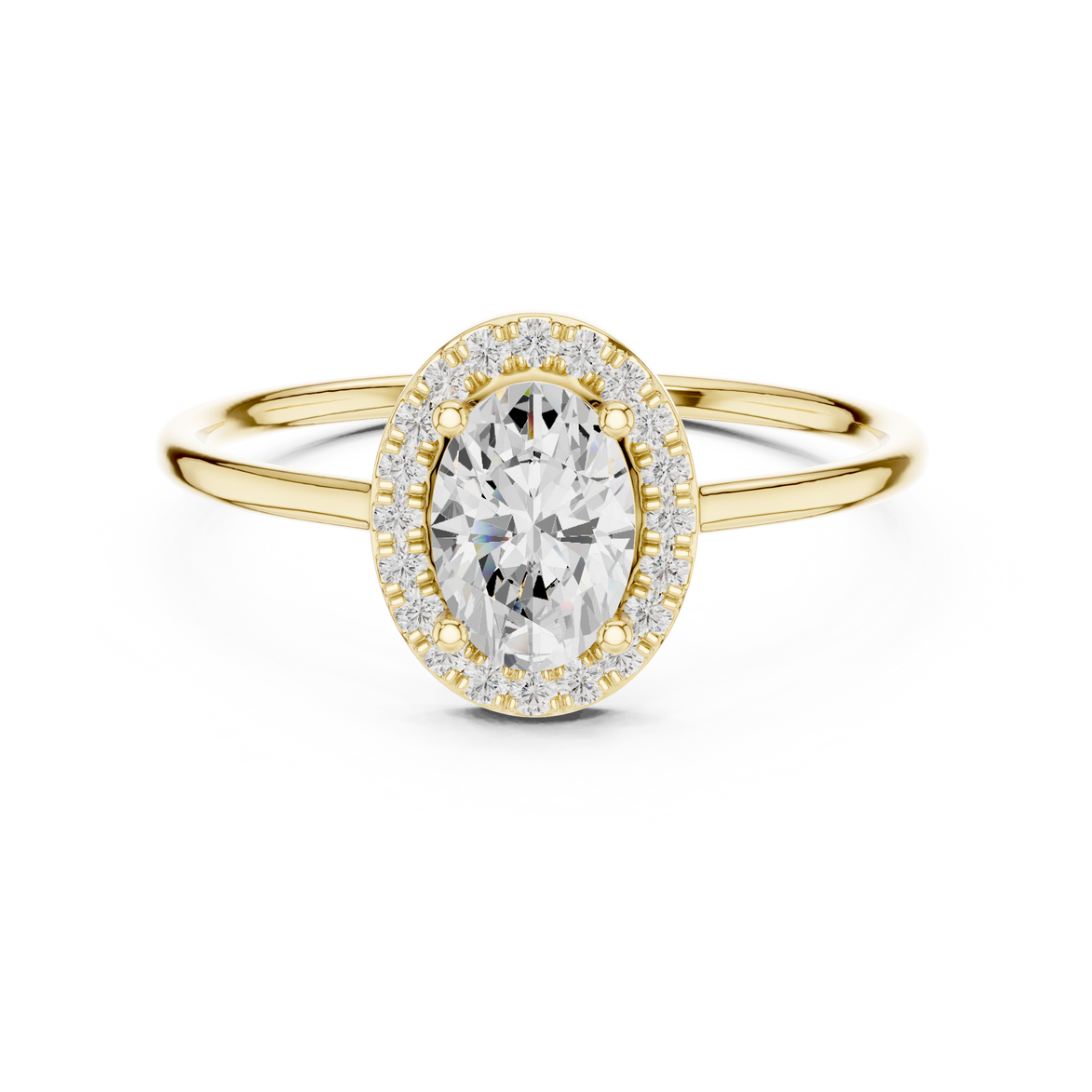 Ladies oval halo diamond ring in gold with oval and round lab grown diamonds by Signora Jewels