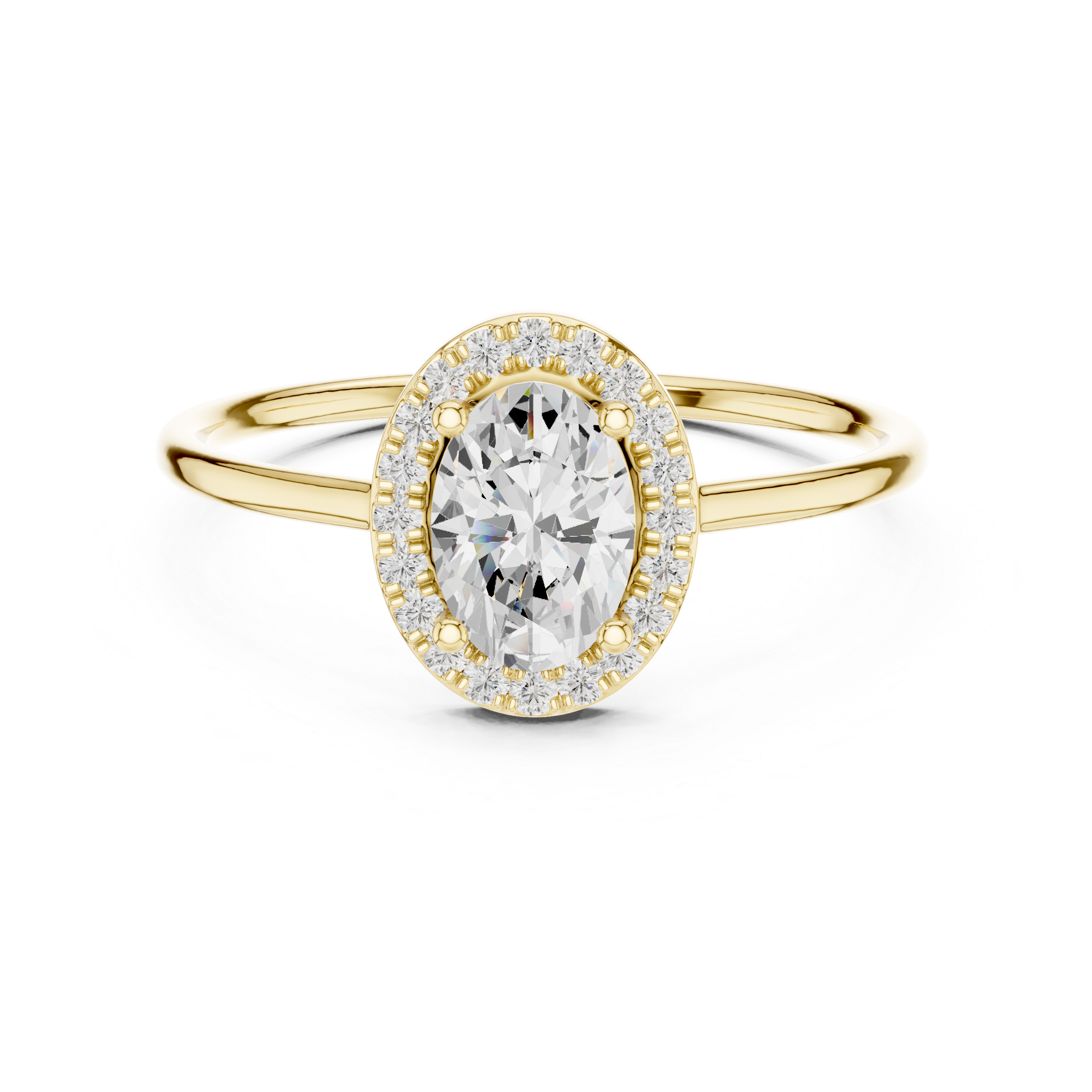Ladies oval halo diamond ring in gold with oval and round lab grown diamonds by Signora Jewels