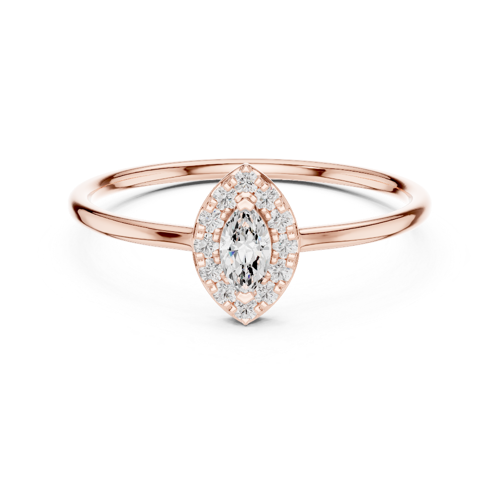 Ladies marquise halo diamond ring in gold with marquise and round lab grown diamonds by Signora Jewels